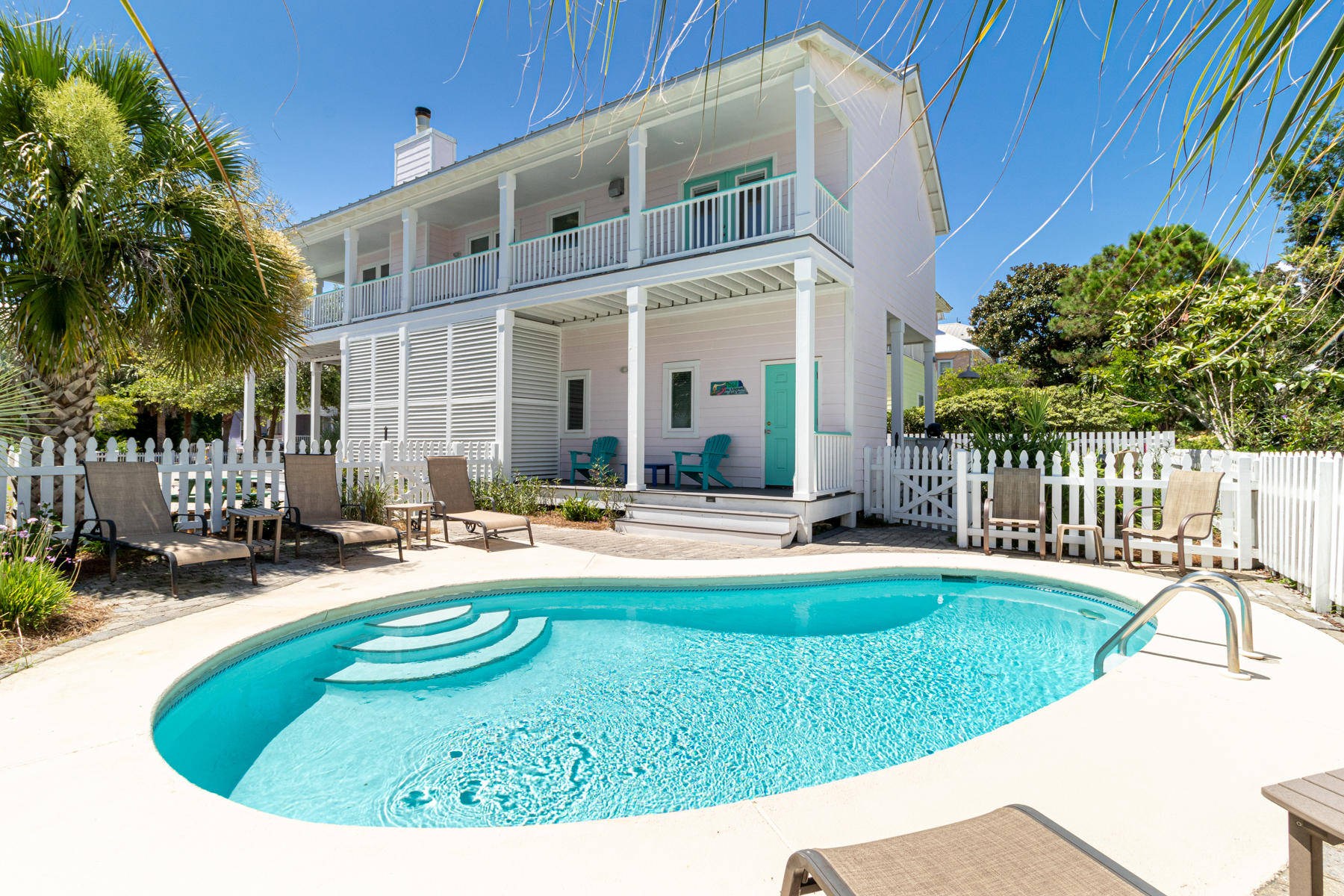 UNDER CONTRACT, ACCEPTING BACK UP OFFERS! South of 30A, in the gated community of Sunrise Beach, this beautiful coastal residence is now available for purchase! Situated just 2 homes off the Gulf, 10 Daybreak Court offers 3 bedrooms 3 baths, Gulf views, a private saltwater heated pool, and incredible outdoor spaces to entertain! With nearly 1100 sqft of covered porches, you'll have plenty of room to take in the views and ocean breezes in shady comfort, or enjoy your dinner and cocktails outdoors! Many updates to the home have been recently completed including the kitchen, and all 3 en suite baths. Other noteworthy updates include all new high impact windows and doors, new composite decking, and new plank tile flooring throughout the first level of the home. A 17'x5.5' storage room was also added for all your beach gear and bikes. 11' ceilings on the first floor allow plenty of height for the bunk beds and add to the spacious feel of the bedrooms, and the second level's cathedral ceilings and open concept floor plan truly maximize the home's square footage. When you are ready to get out and about, you are just steps from neighborhood deeded beach access, and a quick walk from the shopping, dining, and entertainment at Shunk Gulley and Gulf Place!