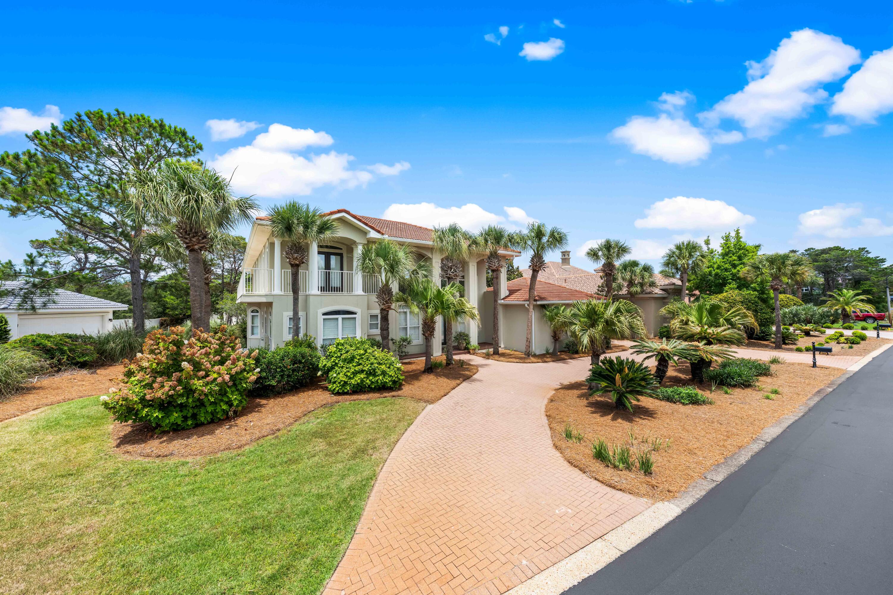 Discover coastal Mediterranean charm and relaxed 30A living in this 4BR/4BA home, making it perfect for full-time residents or as a beach vacation retreat. Step through the grand entryway & into an open-concept layout filled with an abundance of natural light & high ceilings. The kitchen features mediterranean countertops, wood cabinets, stainless appliances and  large island & bar, perfect for gathering with family and friends. The primary suite is a serene escape with a spa-like ensuite bath with dual vanities, jetted tub & walk-in shower. Each additional bedroom offers privacy & comfort, with ensuite or adjacent bathrooms, making this home ideal for families or guests. Step outside to enjoy your screened-in pool and covered lanai, or walk (1600 ft) to BellaMar's deeded beach access to enjoy the white sandy beaches and emerald green waters of the gulf. BellaMar is an exclusive gated community and one of 30A's best kept secrets. This home is tucked away in a peaceful setting, with natural walking trails throughout, yet in the proximity of shops, restaurants and entertainment, offering the best of both worlds....seclusion and convenience. This Mediterranean gem is coastal living at its finest. Schedule your private showing today and experience the good life at BellaMar on 30A. No short term rentals allowed. Low HOA fees. There is a well for lawn irrigation. The refrigerator, dishwasher, microwave, ice maker and washer & dryer have all been replaced and are less than 2 years old. Also, 2 HVAC systems were replaced in 2024.