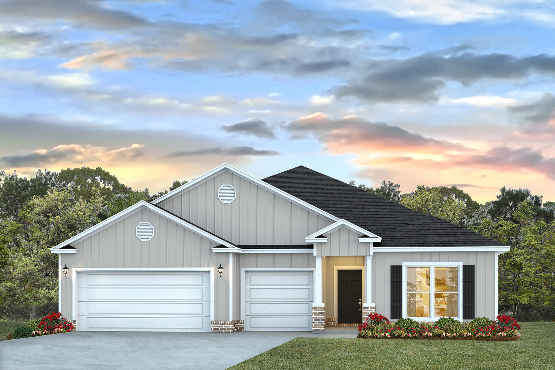 Welcome to 739 Old Ferry Road, a new home floor plan at Holley Grove at Peach Creek in Santa Rosa Beach Florida. This is a waterfront property that will feature the Camden floorplan. This floorplan has an expansive foyer that leads to a thoughtfully designed open concept living space with 9' ceilings. It features four bedrooms and three and a half bathrooms. With approximately 2,800 SF of living space, this home will have EVP flooring throughout, matte black fixtures, a tile backsplash in the kitchen and quartz countertops.  The heart of the home reveals a beautifully appointed kitchen, with a center island, upper and lower cabinetry, a walk-in pantry and overlooks the great room and an adjacent dining area all illuminated by natural light from the windows.   The living and dining areas flow seamlessly, with double doors leading out to a covered back patio. The living, dining and primary bedroom have tray ceilings which give a feel of high ceilings. At the back of the home is the primary bedroom, offering a peaceful retreat with a luxurious en-suite bathroom. The primary bathroom has a vanity with dual sinks, a walk-in shower, soak tub, and a substantial walk-in closet.  An additional bedroom with its own bathroom, walk-in closet and dedicated study is thoughtfully positioned for privacy and ideal as a guest bedroom.  Two exceptional features of this home are the location and the three-car garage.