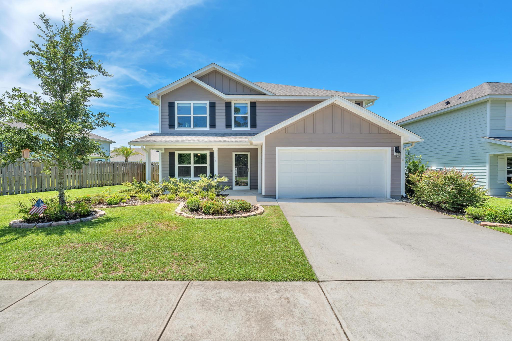 Welcome to this spacious 5-bedroom, 3-bathroom home located in desirable Hammock Bay!! This charming house features abundant curb appeal and a front porch perfect for enjoying your morning coffee. As you enter, you'll notice gorgeous LVP flooring and neutral walls that can accommodate almost any style of furnishings. Proceed to the living area & kitchen and you'll realize just how spacious/open this floor plan truly is. The kitchen features modern stainless steel appliances and an island for meal prep. The primary suite is located on the first floor with a large attached bathroom complete with shower AND garden tub for relaxing. Upstairs showcases a HUGE living/playroom & 4 large bedrooms. The Washer & Dryer are also located upstairs making laundry chores a breeze. Step outside to the lar ge paver style patio with covered portion for additional shade. Amenities GALORE in Hammock Bay including: 2 resort style pools ; Tennis, Pickleball, and Basketball courts ; massive playground ; General Store. Call or Text for your showing today!! Don't miss out on the opportunity to make this house your home!