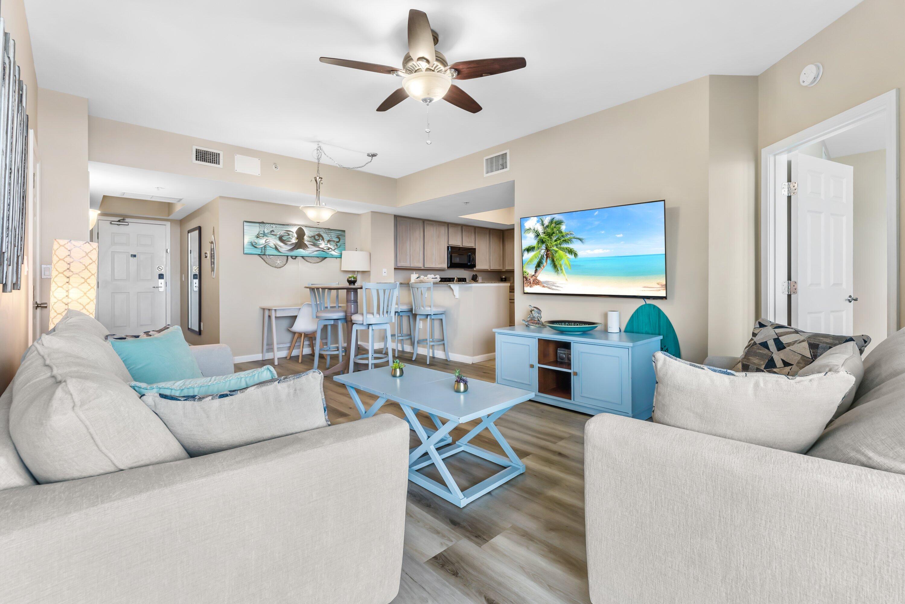 Experience it all! This fifth-floor unit offers stunning, unobstructed views of the Gulf of Mexico and Henderson State Park. Located in the highly desirable Palms of Destin Resort, this beautiful 2-bedroom, 2-bathroom condo is the perfect investment, second home, or primary residence. Both the master and guest bedrooms feature king-sized beds, Gulf views, and balcony access.

The unit comes fully furnished and is turnkey ready, with a water heater that was replaced in 2021 and HVAC replaced in 2024. The Palms is an excellent choice for an investment property, second home, or primary residence. With this resort, you can park your car and relax without ever needing to drive while on vacation. Enjoy the convenience of an onsite restaurant and coffee bar, as well as a shuttle service that takes you to multiple attractions in the area!
Other resort amenities:
-11,000 sq. ft. lagoon pool, a 2nd year-round heated pool, children's splash pad, and kiddie pool
-Tennis courts, pickleball courts, basketball half-court, playground, charcoal grills, picnic areas
-Onsite restaurant/bar, coffee shop
-24-hour fitness center
-Covered parking garage, owner parking, and dog park right across the street!
-Electric vehicle charging stations
-Free seasonal beach shuttle to June White Decker Park, HarborWalk Village, and Destin Commons (big perk for your travel plans OR as a benefit for your rental guests)
Schedule your showing today!!!