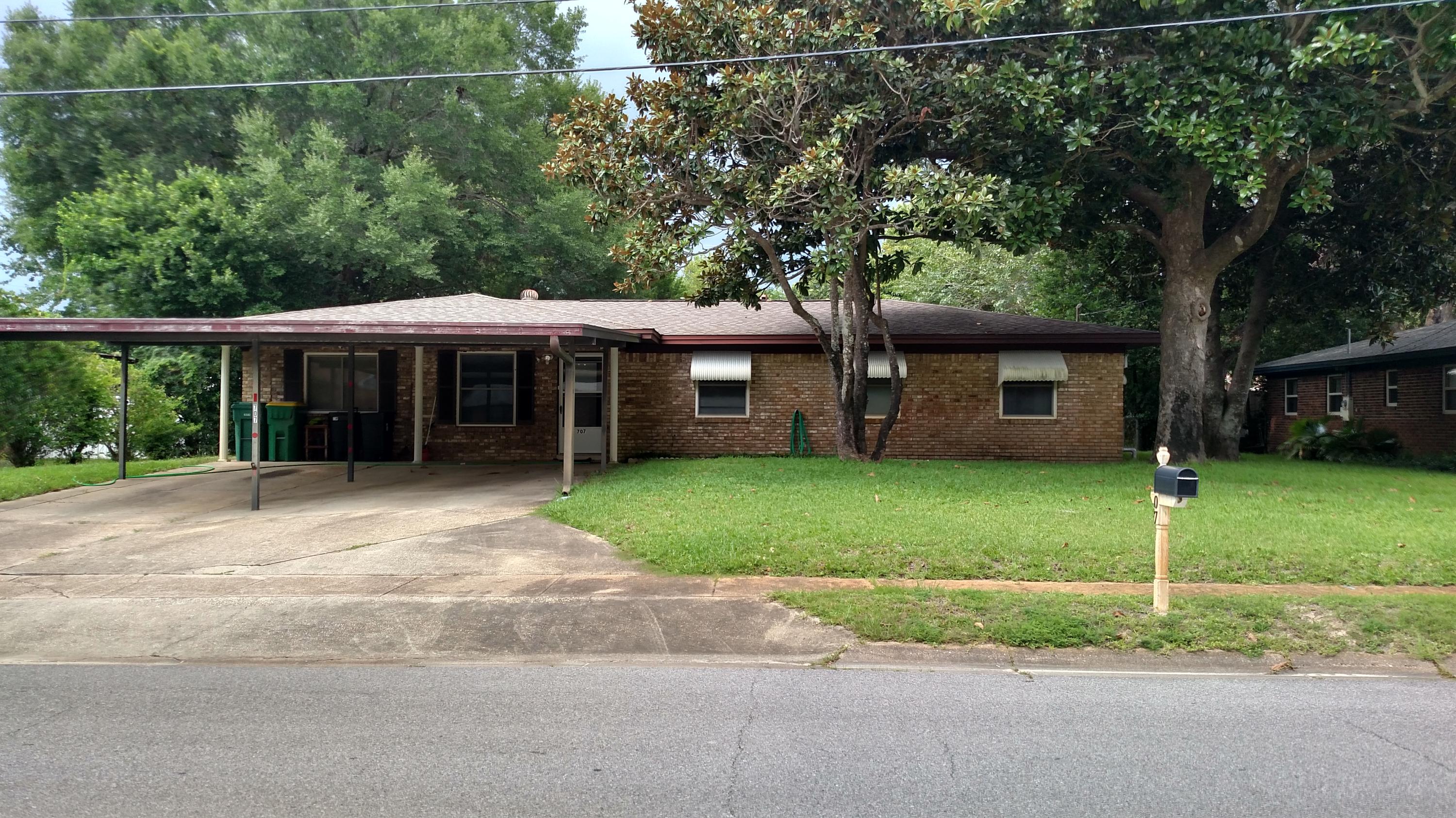 Charming ranch home set in the heart of Mary Ester. Open floor plan offers full view of the kitchen,dining Rm,living Rm and Family Rm creating a very large space.The three bed Rm with a shared full bath for private retreats. The Master Bed Rm with fabulous 3/4 bath. Newer Roof in 04,Ac o3,Wind Mitigation,Gas Hot water tank 03 as well. The rear enclosed porch with slider style widow will be a rear treat year round. New Metal storage shed to store all your toys.Fully fenced rear yard.