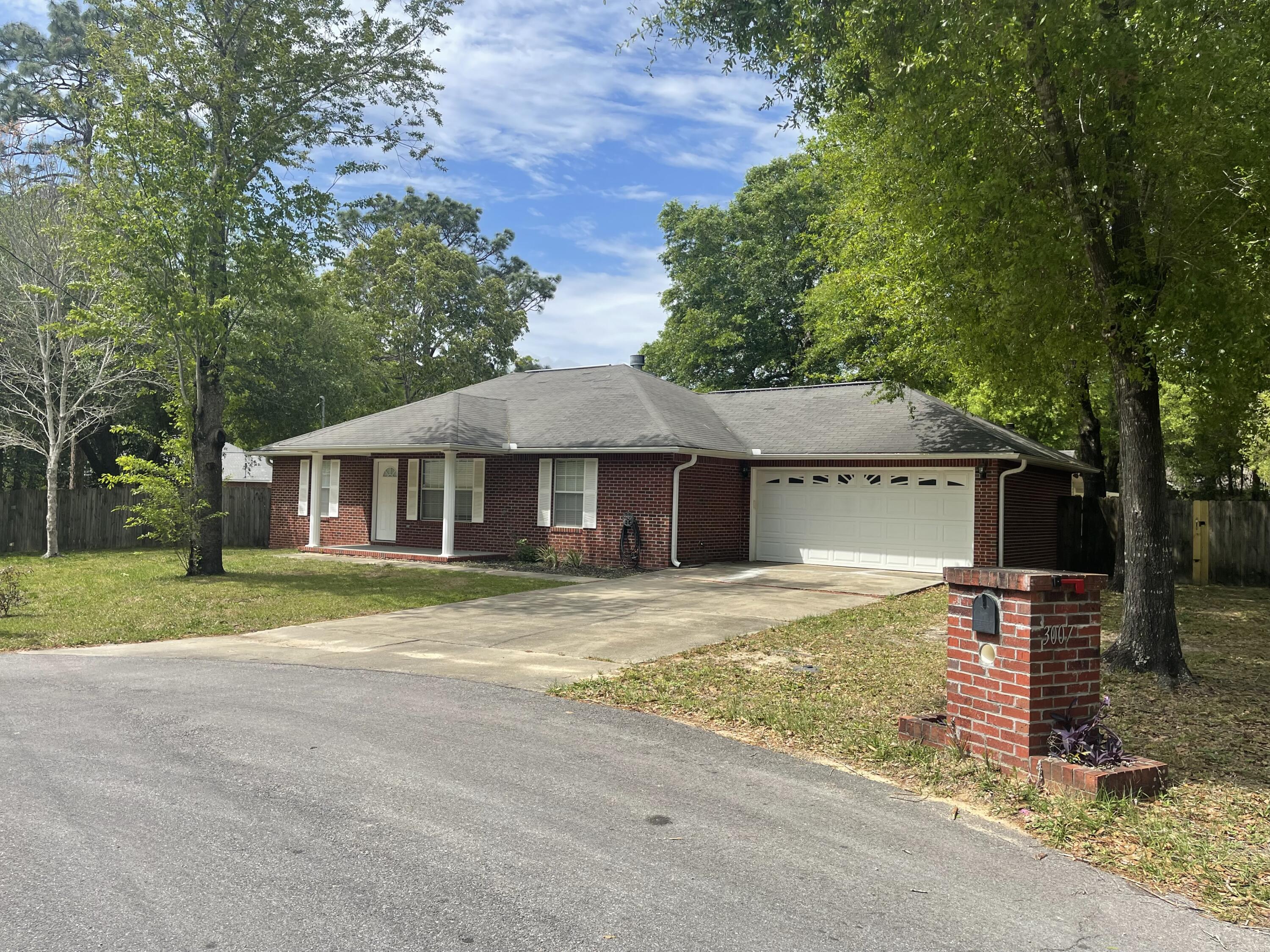 Located on a quite Cul-De-Sac this Lovely 3 bedroom, 2 bath,  split bedroom plan is located in North Crestview in the very desirable Foxworth Estates.  Large living room with plenty of room for your oversize furniture.  Kitchen comes with lots of cabinets for storage and counter tops for food prep.  Backyard is fenced for your kids and  pet to enjoy being outside.  Large shed for storage and attached small carport. Lovely paver patio for entertaining family and friends.  Very family friendly home.