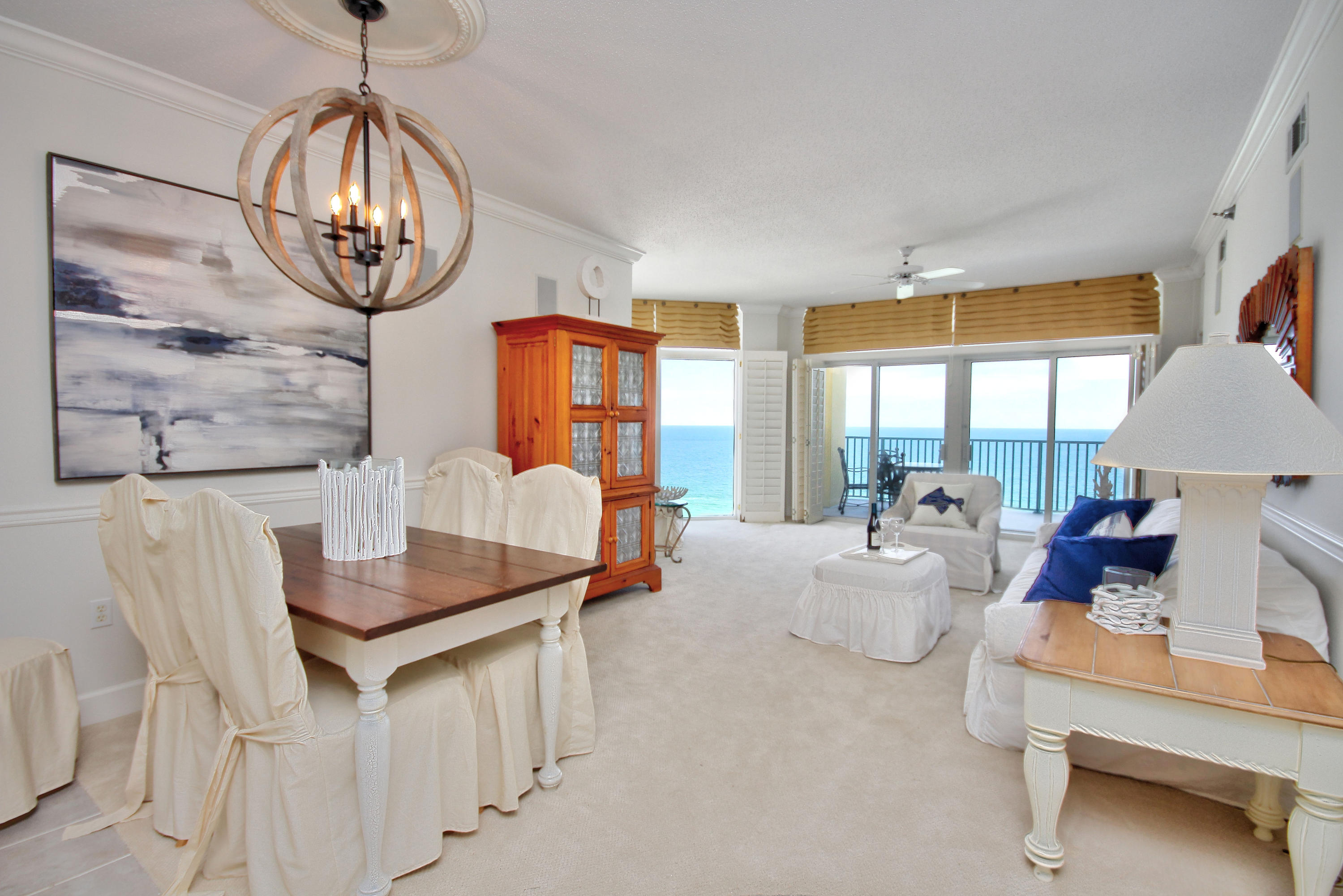 Breathtaking views of the Gulf of Mexico from this 15th floor unit on the coveted Eastern Side of Jade East. Start your day watching a beautiful sunrise sipping coffee from the balcony, living area or Master bedroom. All New Coastal Chic Decor! A ''V'' shaped window in the Master Bedroom gives the illusion of standing directly over the Gulf of Mexico. Bahama style shutters frame each window and highlight the views of the Gulf and Choctawhatchee Bay. Three bedrooms and three full baths make this contemporary condo the perfect primary home, second home or investment property. Condo is not rented although is turnkey as a vacation rental and being sold fully furnished and rental ready. Pristine and ready for a new owner. Assigned parking spot and storage closet convey.