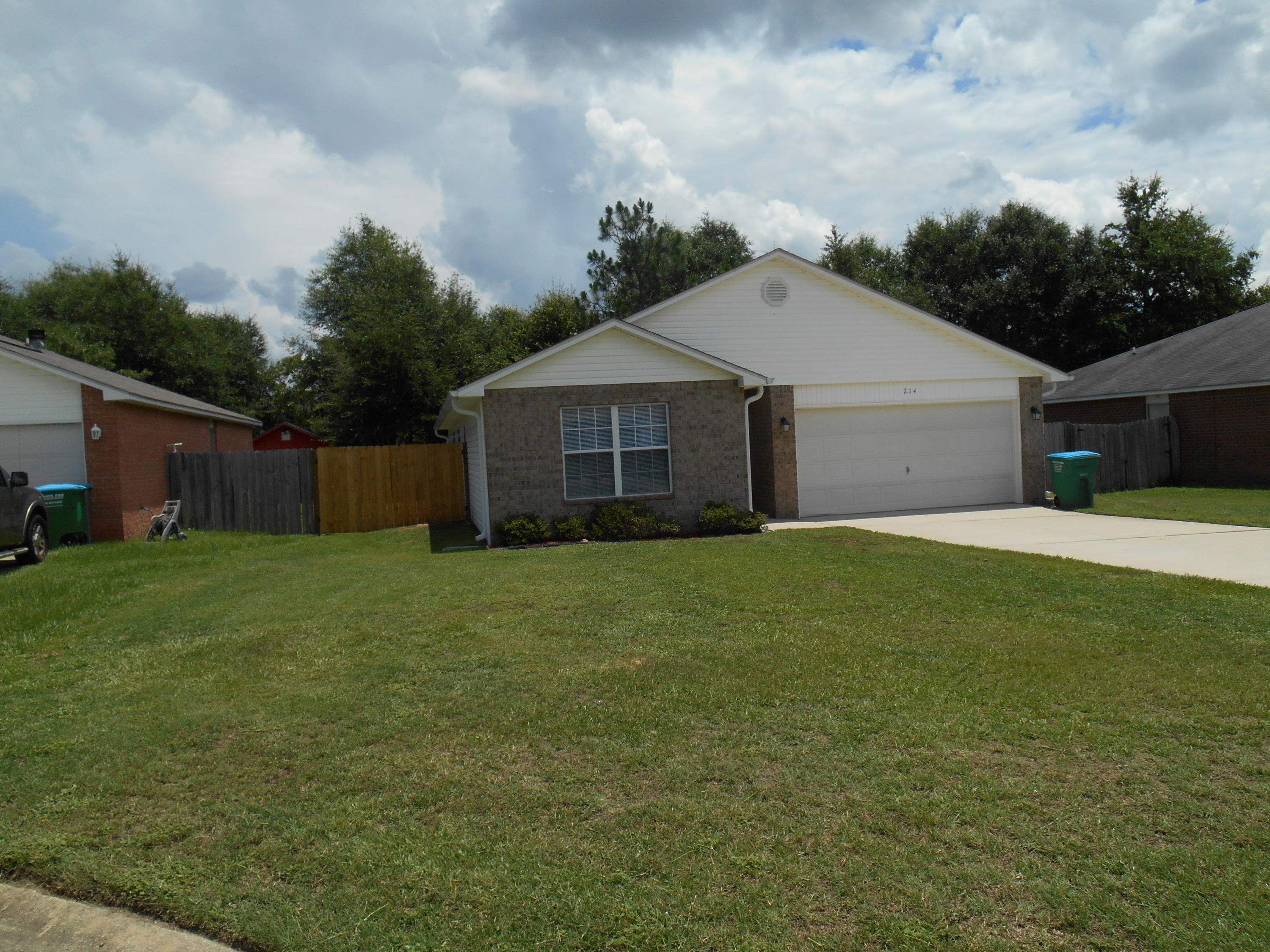 AVAILABLE October 25th. Very nice 3BD/2BA split bedroom floor plan located in a quiet neighborhood behind the hospital and close to restaurants, shopping and easy commute to the bases. Within walking distance to the new Riverside Elementary and Shoal River Middle Schools. This house has just been painted and tiled throughout so very easy clean-up. It features an eat-in kitchen with a central island, plenty of counter space and cabinets, walk-in pantry and comes with side by side refrigerator with icemaker, stove, microwave, and quiet dishwasher. Open floor plan with formal dining room or office, living room and large eat-in kitchen all under cathedral ceilings and plant shelves. The large master bedroom suite with a great master bath with double sinks, double walk-in closets, linen closet, and garden tub. The back yard has large patio, park like back yard that is privacy fenced with double gate on one side and single gate on the other. Lawn Maintenance included. Pets Welcome with owner approval. Call for appointment.