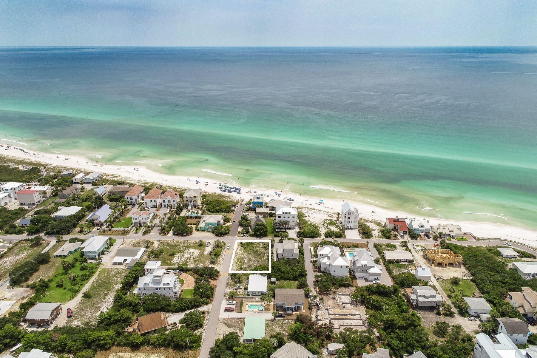 A great opportunity to build in Inlet Beach, prominently located just one tier off the Gulf of Mexico, directly across the street from 460+ feet of public beach access. This desirable, large corner lot offers stunning gulf views and conveys with approved plans to build a 5,800+ square foot single family residence. This homesite allows for a great opportunity to build as an end-user or a developer/investor. With boutique shopping, fine dining and amenities of Rosemary Beach and 30A only minutes away, all of paradise is at your finger tips. Additional information available upon request.