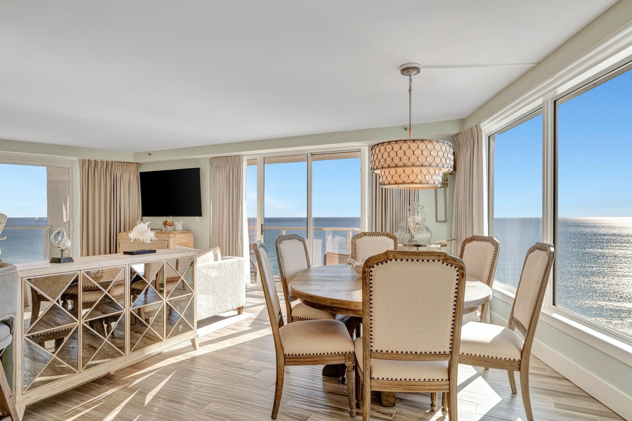 Don't miss this opportunity to own a coveted, corner unit with a wrap-around balcony offering stunning panoramic Gulf views at Beachside Two! Perched on the 12th floor, this fully renovated and furnished two-bedroom, two-bath condo presents vistas from East to West of the Emerald Coast through its expansive windows. Natural light floods into this spacious layout, seamlessly connecting the kitchen, dining, and living areas. The modern kitchen features marble subway tile, quartz countertops, stainless steel appliances, and custom cabinetry. The Gulf-front owner's suite opens directly to the balcony, overlooking the white beaches and blue waters. The bathrooms feature quartz vanities, white tile showers, and custom closets. Perfect as a primary residence, vacation getaway, or investment property, this turnkey condo within the Sandestin Golf & Beach Resort provides direct beach access and a ticket to the Sandestin lifestyle, offering pools, golf, tennis, a marina, fitness, the Village of Baytowne Wharf, and so much more.