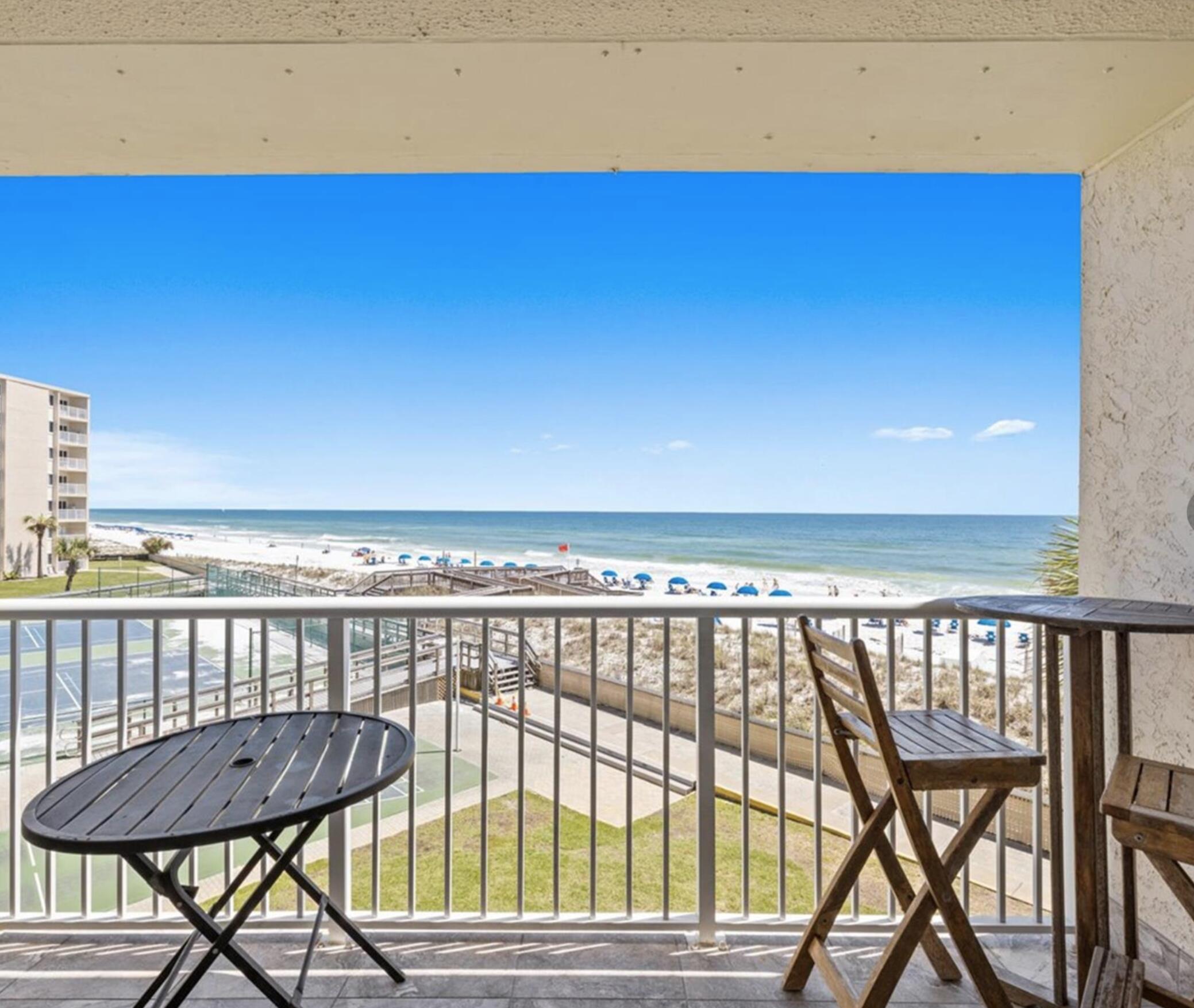 This recently and fully remodeled 3rd-floor west-end Gulf-front condo is a proven income producer with documented performance. Unit 302 generated $60,956 in rental income in 2024 and $61,712 in 2025, delivering consistent results even in more challenging rental years. The unit features tile flooring throughout,  updated kitchen and baths, modern appliances, upgraded lighting, and durable coastal finishes designed for low-maintenance ownership. The split floor plan includes a master bedroom with en-suite bath, a guest bedroom, and a full guest bath. West-end positioning provides panoramic Gulf views and strong renter demand. Community amenities include a heated pool, tennis courts, fitness rooms, saunas, and grilling area.