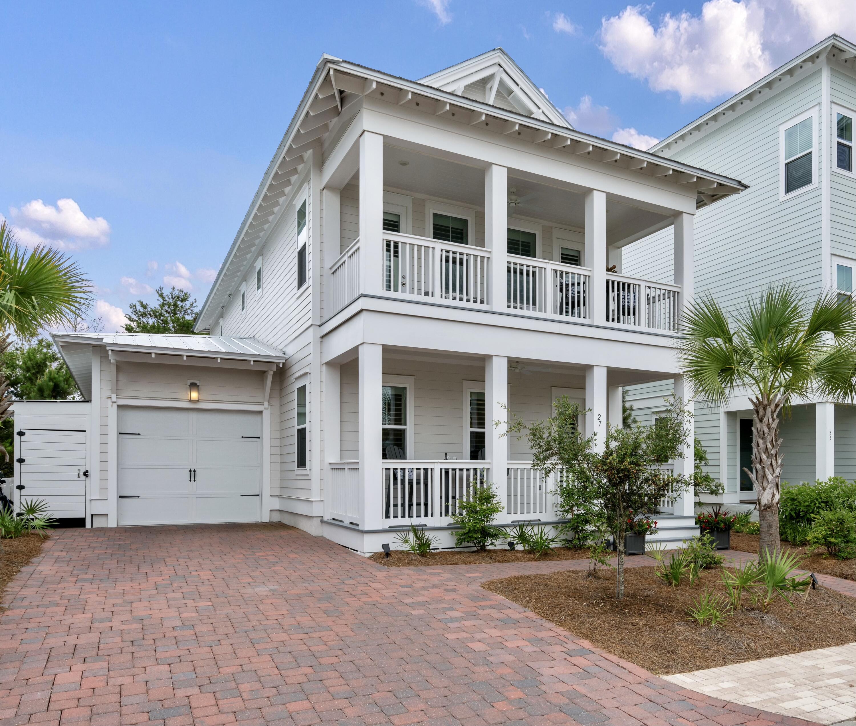 Welcome to 27 Siasconset Lane, the epitome of luxury living in the highly sought-after community of Prominence on the south side of 30A in Inlet Beach. Upgrades abound in this never rented and elegantly decorated coastal chic, four bedroom, 4.5 bath + bunk/bonus room beach house retreat. Welcome to 27 Siasconset Lane, the epitome of luxury living, in the highly sought-after community of Prominence, located on the south side of 30A. Upgrades abound in this immaculate, never rented and elegantly decorated coastal chic 4 bedroom, 4.5 bath + bunk/bonus room beach house retreat. Ideally situated on a uniquely private, fenced lot, this fully furnished home is pristine and thoughtfully curated with high-end furnishings from Beau Interiors with upgraded lights throughout. This home is a perfect turnkey investment for immediate short term vacation rental income, a second home, or a primary residence. Boasting 10 ft ceilings, plantation shutters throughout, remodeled powder room, shiplap accents, glass shower enclosures in all baths, well-appointed chef's kitchen and 2726 sf of perfectly crafted and planned living space, this is an ideal beach retreat for multi-generations. The open concept living/dining area has ample seating and is perfect for entertaining family and friends year-round. With two primary en-suites, one on first and one on the second floor, two additional bedrooms and a bunk/bonus room, this home has more than enough room to comfortably sleep 10+. There is an abundance of outdoor porches including two oversized front covered porches and an expanded screened back porch that overlooks a private, fenced-in yard with custom paver patio and fire pit truly extending indoor/outdoor living. All outdoor spaces are furnished with durable Polywood furniture. The paver driveway has been expanded to allow room for three cars and a golf cart. A fully enclosed extra-large outdoor shower/storage area provides space for bikes and surf-boards/beach toys. This home is located just a short stroll from the private gated access to the members only Watersound Beach Club. Prominence is a bustling beach community adjacent to Watersound Beach and the popular entertainment complex "The Big Chill" on 30A (formerly known as the Hub). Amenities include two resort-style community pools, green space, and a fitness center. This home is conveniently located minutes to world-class beaches, dining, shopping and entertainment and minutes to the charming hamlets of Rosemary, Seacrest, Alys, Seaside and Seagrove Beach. If you've been waiting for the perfect beach home in a ideal location, this is it!