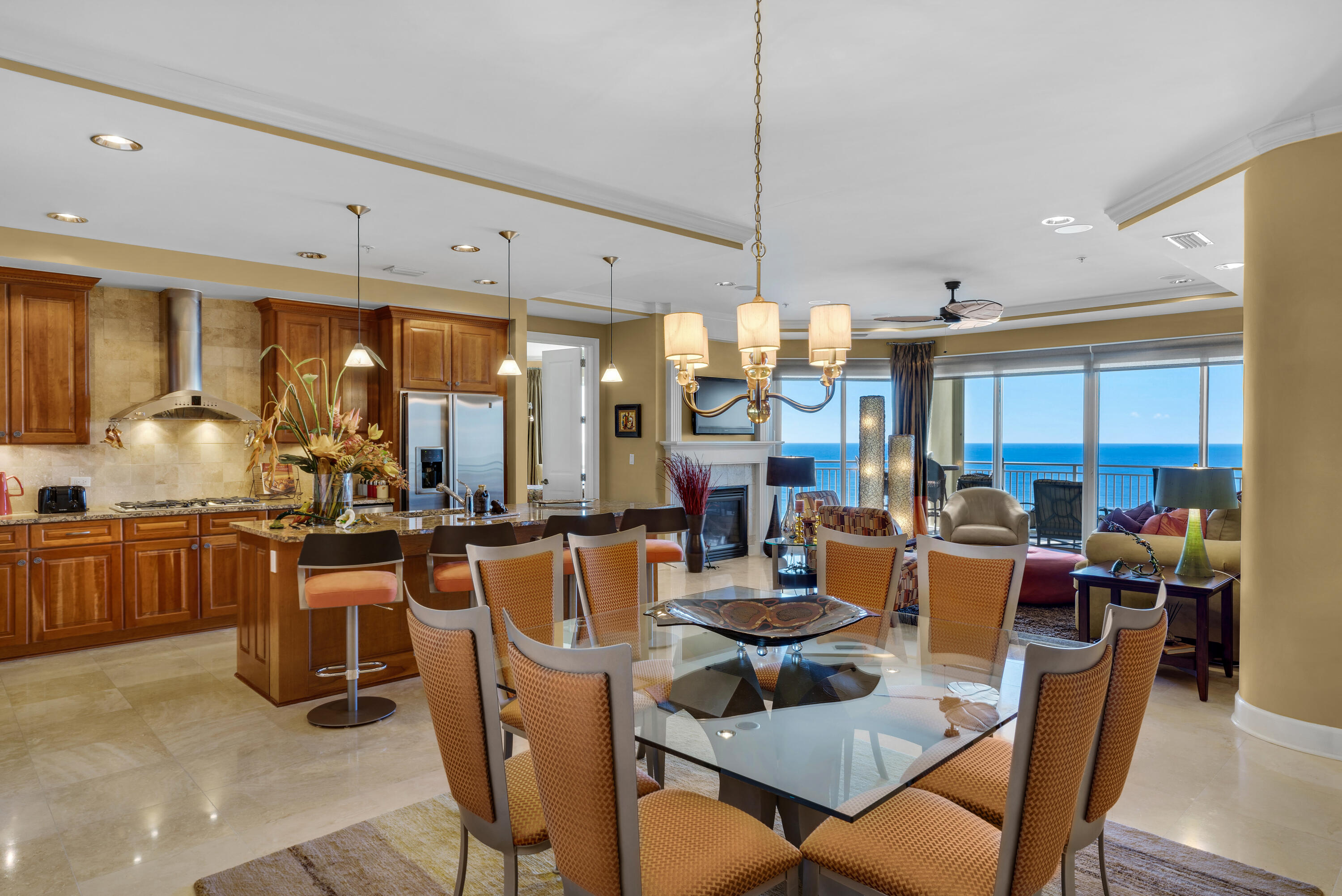 This gorgeous 3BR/3BA direct gulf front Villa boast 2,320 sq.ft of living space, is being offered furnished w/ exception of a few personal items and all 3 bedrooms have gulf views!  This beautiful Villa was designed with the help of one of the top design firms in the area. It is perfectly located on the 16th floor of Grand Dunes and has gorgeous, unobstructed views of the emerald green waters of the Gulf and the sugar white sands of South Walton! From the moment you walk into this beautiful Villa, you will be blown away by the expansive views from every angle of this condo. Features of this Villa include: private entry foyer, 9.5 ceilings, 8ft. interior doors leading to the Master and Gulf front guest, honed, sealed & polished travertine flooring in foyer, living area, kitchen, and baths, custom 8" engineered hardwood floors in Master, gulf front bedroom, and guest bedroom, surround sound flush mount speakers in living area, natural gas fireplace, custom granite countertops in kitchen and baths, can lighting throughout all living areas.  This beautiful Villa also features a gorgeous Chef's kitchen with granite countertops, a premium stainless steel appliance package which includes a "Monogram" rangehood, "GE Profile" fridge, 5 burner natural gas cooktop, "Viking" wine cooler, and ice icemaker. Oversized laundry room with custom cabinets for extra storage.  Villa also offers an expansive 11' deep gulf front balcony w/ over 350 sq.ft of space, complete with a built-in natural gas grill, beautiful outdoor furnishings, and all of this protected by "Hurricane Shutters".

Grand Dunes offers: "Super Quiet Interiors", semi-private elevators leading into the private foyer of your Villa, 24 hour security, gated entry, lush landscaping, 2 levels of gated underground parking for Owners, , private heated pool, Owner's Lounge with Fitness Room, Over-Flow Suites for guests, 200' of deeded beach, a Lagoon Style Gulf Front Grand pool area, lighted waterfall and beach service.

"Grand Dunes is the Emerald Coast's Most Desired Rental Restricted Beachfront Development"

Call to schedule your private viewing of this beautiful villa today!