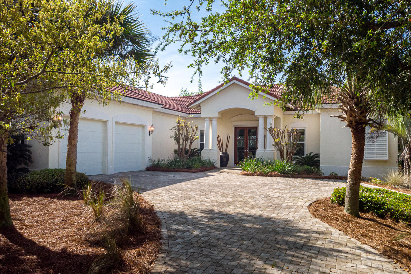 This one owner well-maintained home in the gated community of BellaMar at Gulf Place is now available for purchase! The 30a community of BellaMar is rental-restricted, providing a private quiet area to call home, or to own a peaceful vacation property. 394 Sea Winds Drive is a one level Mediterranean style home comprised of 3 bedrooms 3 baths and an open concept living area. A wall of sliders in the great room look on to the private pool and fenced-in backyard. The recently updated kitchen has beautiful new cabinetry and quartz countertops, stainless steel appliances and a prep sink. Low maintenance tile plank flooring and 10' ceilings throughout, with soaring cathedral wood ceilings in the home's main living area. Owner's maximized storage space with lots of closets and a 2 car garage.