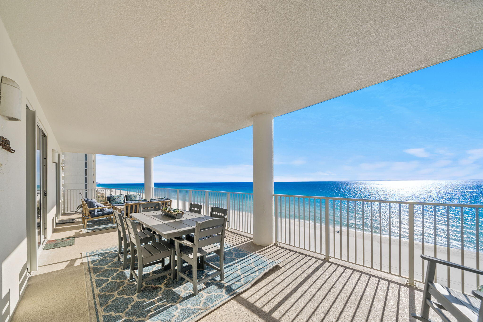 Finding a true four-bedroom, four-bathroom condo on the Gulf is a rarity in Panama City Beach, Florida. This exceptional Ocean Ritz unit is designed for versatility, offering the perfect layout for a high-performing investment, a dedicated family retreat, or a spacious primary home. The interior decoration is expertly curated, resulting in a ''right out of a magazine'' aesthetic. While this property has been enjoyed primarily as a private residence and only lightly rented, the data is clear that similar four-bedroom units in this building have a proven track record of generating over $100,000 in annual rental income.

The property has been thoughtfully updated to ensure a turn-key experience with zero deferred maintenance. Recent improvements include new flooring throughout all bedrooms and main living areas in December 2025, complete renovation of all bathroom showers and tubs in 2023 with a lifetime warranty from Re-Bath, a water heater replacement and a full interior repaint in 2020. In 2024, the HVAC system was replaced and upgraded, including an ultraviolet light air purification system to ensure superior air quality.  The overall modern feel of this unit includes smart-home features like a Ring doorbell and Ecobee thermostat sensors. This smart thermostat provides a care free indoor-outdoor living experience by adjusting the air conditioning when a balcony door is open.

What truly sets Ocean Ritz apart is its low-density design and lifestyle. With only 63 total units in the community you and your guests will enjoy a more relaxed, luxurious experience without the crowds and busy elevators that are typical of most condominiums. The stunning beach views from the outdoor living space are unparalleled, featuring a massive corner balcony providing near panoramic views.  The balcony is just shy of 500 square feet--one of the largest in the area-- and spans the full width of the living room and two gulf front bedroom suites, with direct access from each of those three rooms.

Owners and guests enjoy a boutique experience with many amenities, including a fitness center, grill area, sauna, steam room, and a relaxing hot tub. The unique indoor/outdoor pool is heated seasonally and provides the perfect year-round environment for both sun-seekers and those who prefer the shade. With a private beach walkover, a reserved parking space, and a separate overflow parking area, this rare gem offers a level of comfort and exclusivity that is increasingly difficult to find, while still convenient to all of the fun that Panama City Beach has to offer.

Virtual tour available upon request.