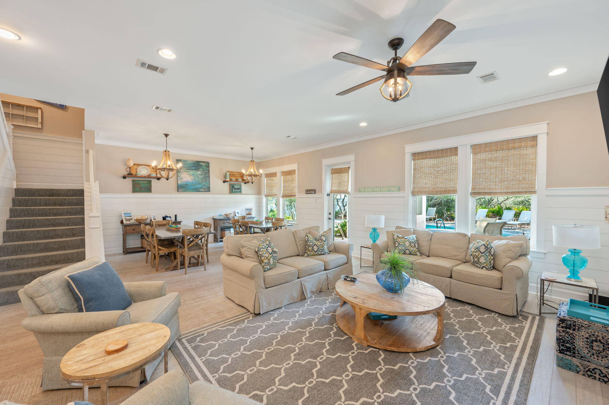 Presenting an exceptional opportunity to own a luxury coastal asset situated between Aly's Beach and WaterSound Beach, one of the most sought-after locations--walking distance (~500 ft.) to deeded beach access with no HOA, a rare & valuable combination for both private ownership and high-performing rentals.
This 5-bedroom, 5-full Bath, & 2- Half bath residence is thoughtfully designed to maximize guest capacity, lifestyle flexibility and offering gulf views. The main level kitchen must haves include 2 ovens, 2 refrigerators and 2 dishwashers.  The third-floor entertainment level serves as a standout feature, offering a custom bunk room, full bath plus half bath, & an expansive lounge that seamlessly functions as a game area & wet bar featuring a beverage fridge & wine cooler--ideal for hosting multigenerational use & enhancing rental appeal.  Multiple bedroom suites provide privacy and comfort, supporting strong nightly rental demand, while open living spaces create a resort-style experience guests seek along 30A. 
Immediately enjoy the open concept feel as you enter this home with the spacious kitchen adjoining to the living and dining area. 
Notable features include Bamboo flooring, a gas fireplace, heated pool with colored fountain/light options, 1-car garage, private elevator, and outdoor shower area. The garage also offers a secondary washer & dryer for pool/beach items. 
Solar panels add long-term value through reduced operating costs, further strengthening the property's investment profile. 
Located minutes from 30A's premier dining, shopping, and beach experiences, this home delivers a compelling blend of luxury living, income potential, and appreciation-driven ownership. Just a 3-minute walk or 1-minute bike ride to neighborhood deeded beach access, you won't find a more desirable property. Whether positioned as a private coastal retreat or a premium short-term rental, this home stands as a rare Inlet Beach offering with enduring value and exceptional marketability.