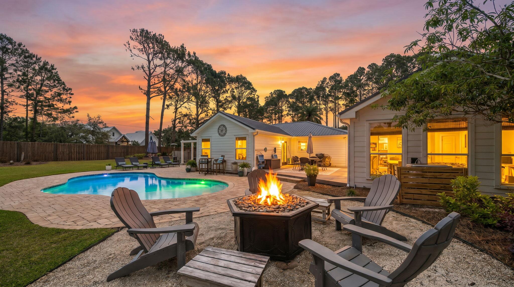 Experience a rare sense of privacy, tranquility and investment potential at this coastal estate at 10 Fairway Drive. Ideally situated - just minutes to the beach - on a generous 0.58-acre corner lot, this property offers space between homes and a ''room to breathe'' feel that can be challenging to find along the 30A corridor. Freshly painted and topped with a brand new custom-color metal roof, this home arrives maintenance-free, turnkey, fully-furnished and rental ready with proven actuals and reservations on the books. The crown jewel of this estate is the expansive backyard coastal oasis, surrounded entirely by an 8-foot shadowbox privacy fence. Here you'll find a natural coastal dune pond--a self-sustaining ecosystem stocked with bass, bream, and catfish, perfect for a quiet afternoon John-boat ride or a morning of fishing off your private dock. The grounds are rounded out by a resort-style heated pool, fire pit, stunning mature landscaping and white peach trees. Located just minutes to the beach in the exclusive non-HOA community of Santa Rosa Ridge, this home is perfect as an income generating investment property, second home or primary residence. Maximize your ROI with this turnkey, fully furnished gem featuring a proven rental history and active bookings already in place. Savvy investors can maximize their ROI with this turnkey, fully furnished gem with a proven rental history and active bookings already in place. Maximize your ROI with this turnkey, fully furnished gem featuring a proven rental history and active bookings already in place. The main residence offers single-story living with four bedrooms plus a dedicated bunk room that comfortably sleeps 10. Expanding the footprint is a detached, climate-controlled garage | carriage house--a versatile flex space currently serving as a game room but easily converted to a fifth bedroom or private office. With vaulted ceilings, a chef's kitchen, and a prime location minutes from the beach and local amenities, this property offers the space and flexibility typically reserved for a much higher price bracket.

Located just off of CR393, this home is located an easy walk, golf cart or bike ride to 30A and the sugar white beaches and turquoise water of the Gulf. Convenient to popular dining and casual hotspots such as: Shunk Gulley, Shelby's Beach Bar, Perfect Pig, Pecan Jack's and the local Growler Bar. Plus shopping, coffee and souvenir shops, this is not just living at the beach. This property on the west end embodies the best the 30A lifestyle has to offer. Buyer to verify all dimensions. Home is fully-furnished with a small list of exclusions. Rental schedule and actuals available upon request.