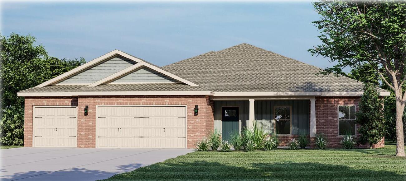 Exceptional new home with many upgrades throughout. Clad with the timeless durability of brick, cement fiber board accents, and an architectural shingled roof. Sprinkler system and fenced backyard comes standard! Interior offers luxury vinyl plank flooring in the common areas, visually pleasing neutral tile in the baths and laundry room, and carpet in the bedrooms. Custom paint color is accented with a wide baseboard, beautiful crown molding, and spectacular tray ceiling accents in the master bedroom, dining and entry area. Transom windows over the hall entryways provide a high end custom touch. Stainless steel appliances including refrigerator, stunning shaker style cabinets, and granite throughout finish the home exquisitely.