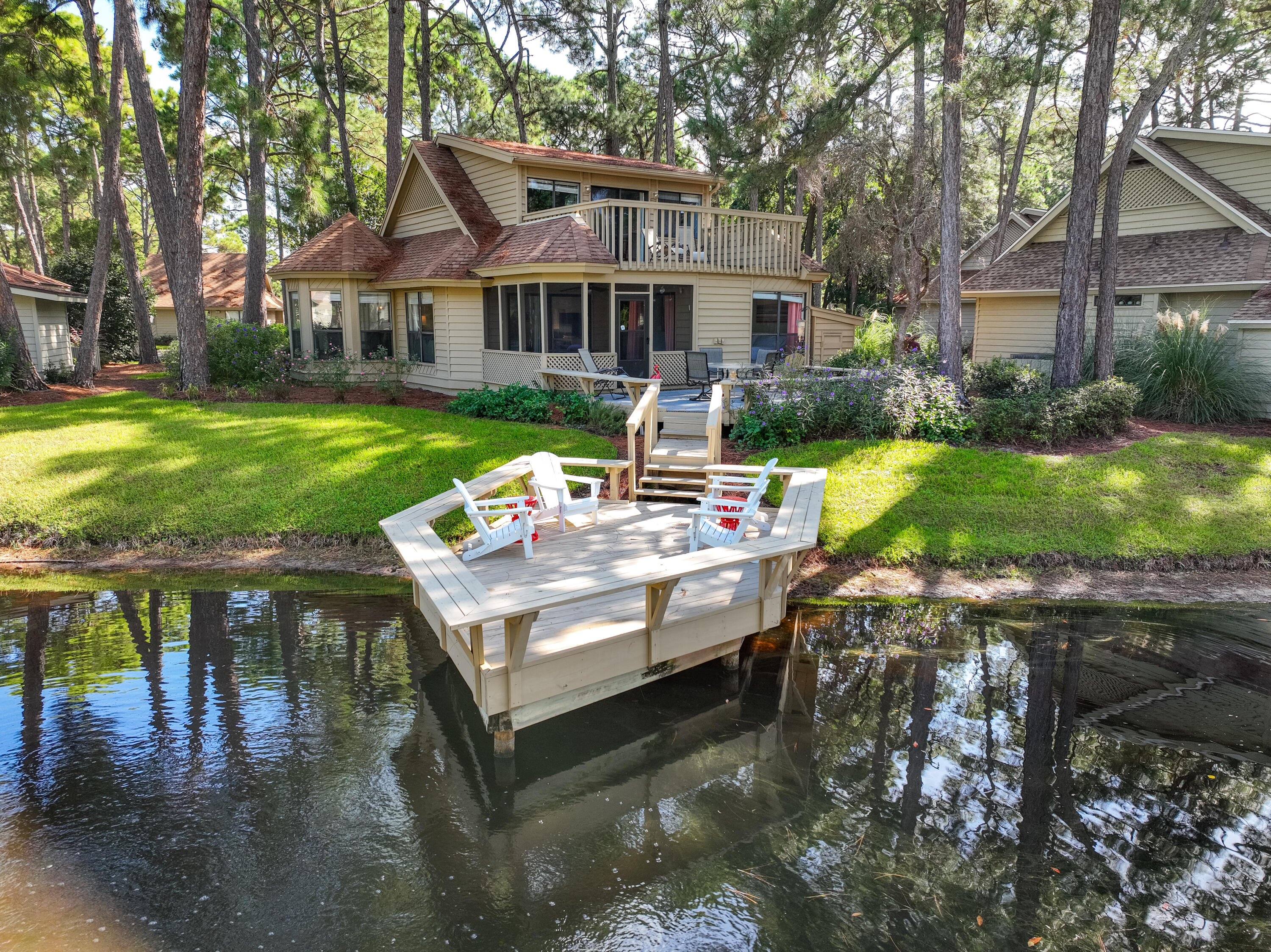 If you're searching for a charming Florida cottage tucked within the Fairways of Sandestin, this might be the perfect fit. This beautifully maintained 3-bedroom, 3-bath home is being offered fully furnished, rental-ready, and includes a 4-person golf cart. Enjoy tranquil lake views from your own private deck—an ideal spot to unwind in this peaceful retreat.

Recent updates ensure peace of mind, including a new roof being installed this month (October), an HVAC system replaced in 2020, updated kitchen cabinetry (2023), bathroom cabinetry (2020), and newer appliances—Bosch dishwasher, Samsung range, refrigerator, and microwave—all replaced in 2022. The washer and dryer were also updated in 2021. As an introduction to the Sandestin lifestyle, we invite our new owners to explore amenities that make Sandestin special. The listing brokerage and seller(s) are presenting the buyer(s) of this property with (2) 90-minute rounds of Tennis court time, a golf foursome at one of our three championship courses, and a round of golf for up to four (4) players at the unrivaled Burnt Pine Golf Club.

Sandestin Golf and Beach Resort features more than seven miles of beaches and pristine bay front, four championship golf courses, 15 world-class tennis courts, a 226-slip marina, a fitness center, spa and celebrity chef dining. Shop, dine and play at the charming pedestrian village, The Village of Baytowne Wharf and more. Inside the gates of the resort, residents enjoy a balanced lifestyle of high-class living, spanning the 2,400 acres from the beach to the bay. Everything within the gates of the resort is accessible by golf cart or bicycle. The entire resort is interconnected by miles of pedestrian, bike and golf cart paths that weave through groves of live oaks, meandering past natural lagoons, fountains, man-made lakes, and meticulously landscaped fairways.