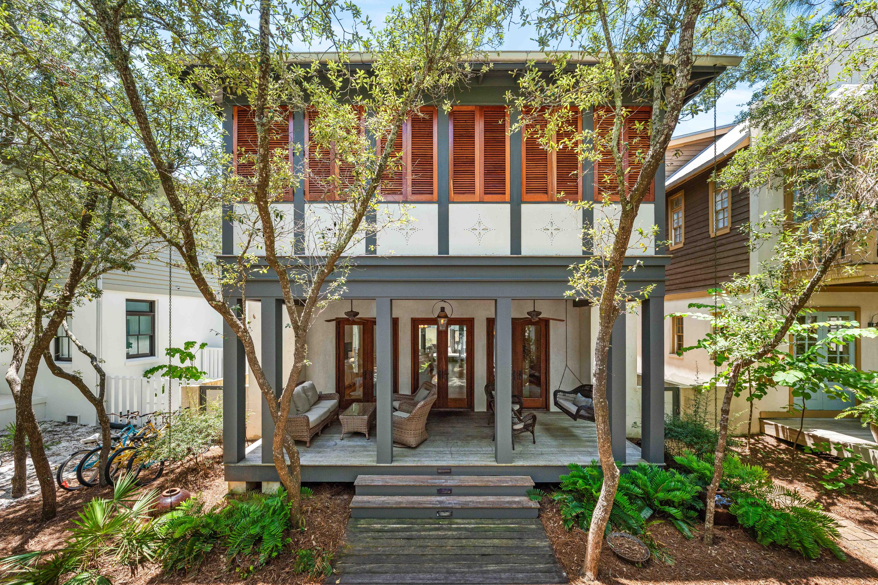 This timeless, Rosemary Beach home offers an inviting covered porch facing Hege-long Park Boardwalk and is just steps to town center. 
Designed with an open living, dining and kitchen on first level. The primary bedroom and two guest bedrooms are all ensuite on the second level. 
A light, bright third level boasts an entertainment space and bunk room. Newly furnished and one of the few homes in Rosemary Beach with an elevator. 
Custom built with newly painted exterior and interior. Elegant Mahogany doors and shutters throughout. The home is fully constructed with spray foam insulation at the roof and walls.. The Rinnai tankless hot water heater, and three separate A/C units were all replaced in 2021. 
Enjoy a refreshing dip in the saltwater plunge pool. Welcome to beach living at it's finest.