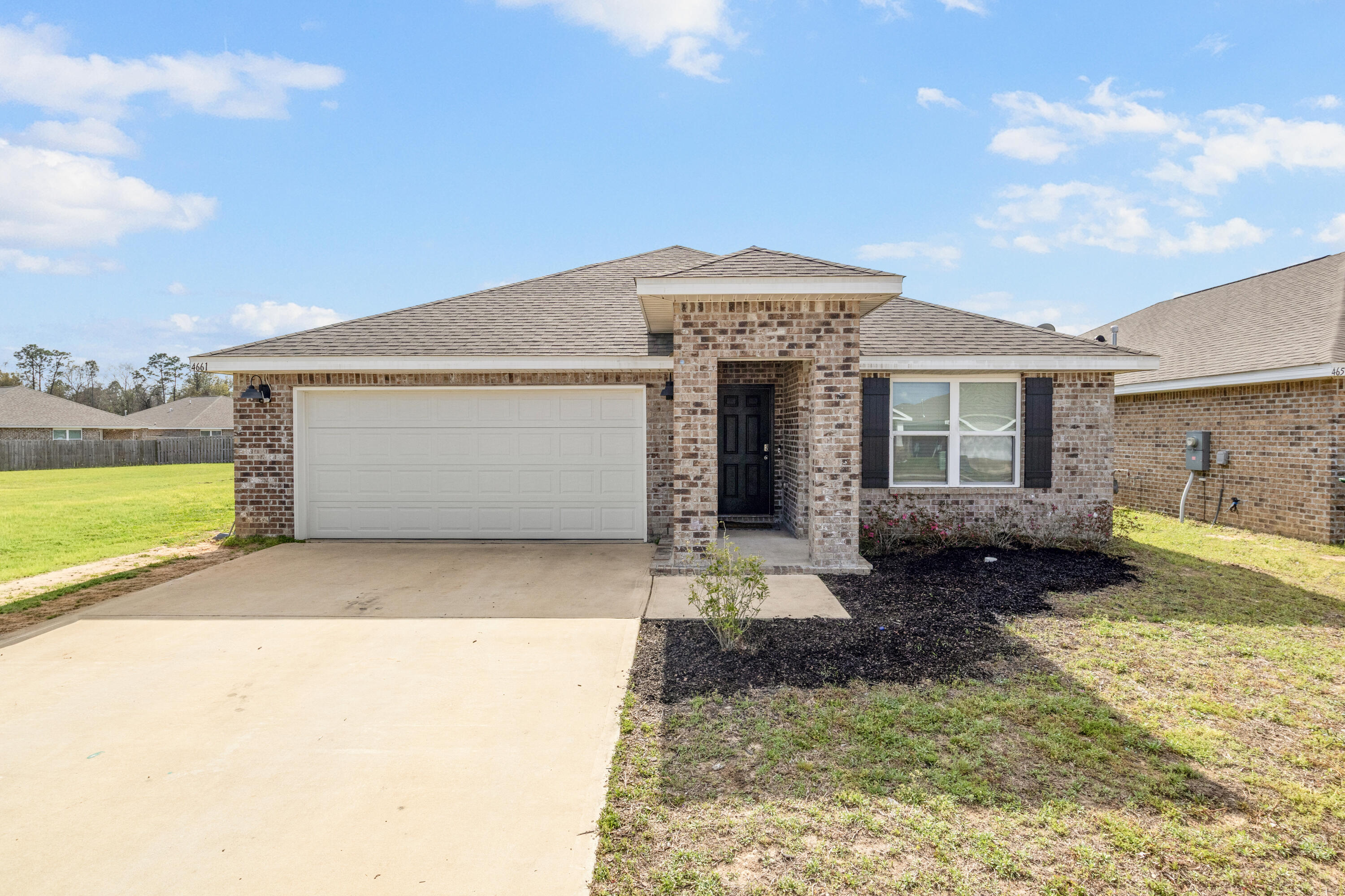 VA Assumable 3%! This all brick 4 bed 2 bath homes sits in a Cul-de-sac with only 1 immediate neighbor, ready to go & priced to sell! Enter Keyless, with a Smart Home Connect system W/Video doorbell. The open concept layout features newer appliances, sink update, a GAS STOVE & plenty of counter space flowing into the main living area. Granite countertops clothe both kitchen & bathrooms countertops! Primary suite offers dual vanities, walk in shower, large walk in closet & a bonus closet. Enjoy LVP flooring in high traffic areas & plush carpet in the bedrooms. Back yard has a covered patio, and plenty of yard space for your enjoyment. 2 car garage, & sidewalks that take you to a community pool for a BBQ on any sunny FL day! Schedule your showing now!