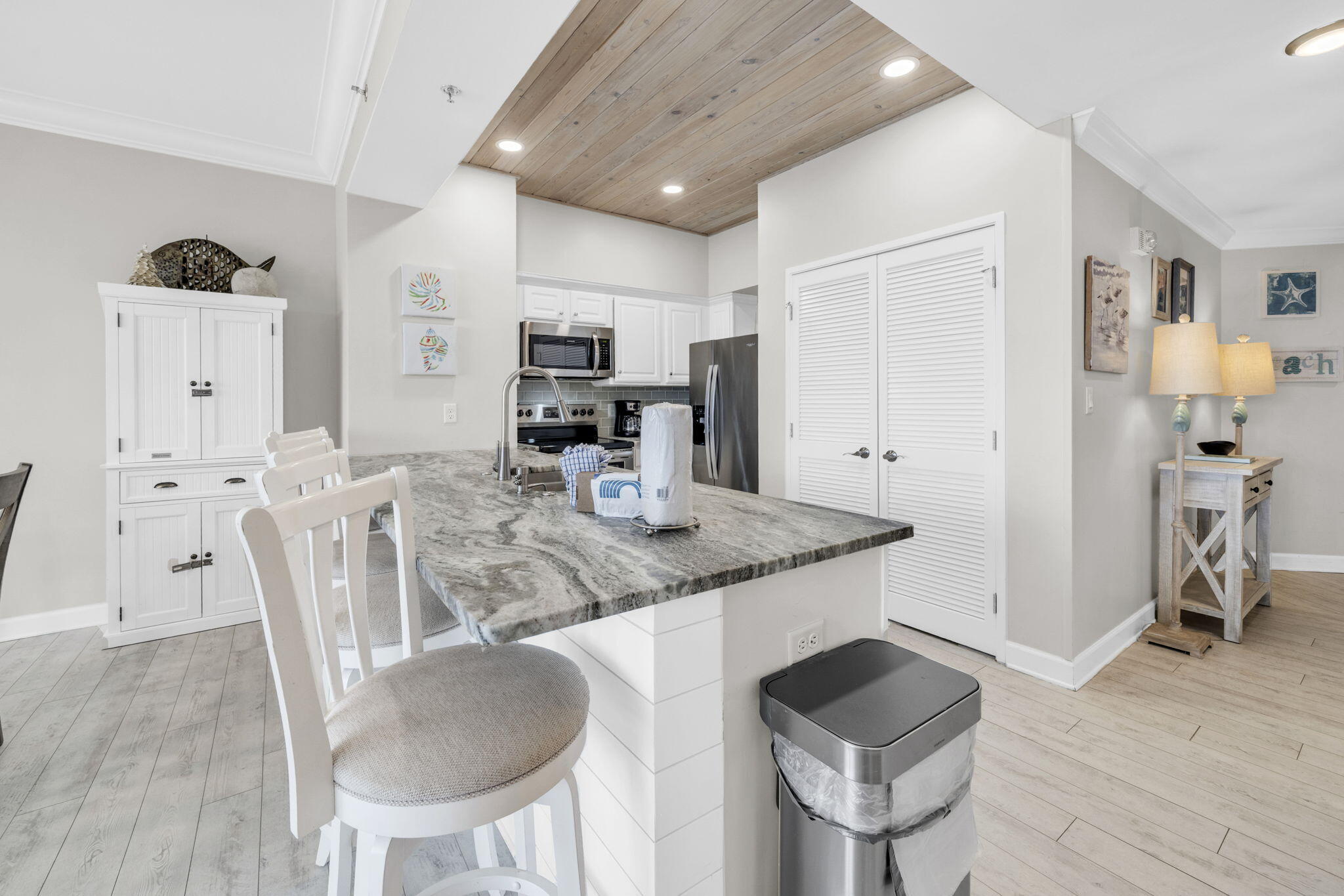 Welcome to this beautifully renovated, southwest-facing beachfront condo, where coastal elegance meets modern comfort. Thoughtfully updated throughout, this handicap-accessible residence offers a brand-new HVAC system, durable luxury vinyl plank flooring, and exquisite leathered granite countertops.
The beautifully appointed kitchen features stainless steel appliances, a distinctive pickled white Pecky Cypress plank ceiling, and a stylish shiplap-accented breakfast bar--creating the perfect space for casual dining and entertaining. Coastal-inspired furnishings enhance the inviting ambiance, while expansive windows fill the home with natural light and showcase the stunning Gulf views.
Step outside to the impressive 20' x 39' covered balcony--an exceptional outdoor living space perfect for relaxing with morning coffee, dining al fresco, enjoying breathtaking sunsets, or simply taking in the soothing Gulf breezes and panoramic Emerald Coast views.
Located within the prestigious TOPS'L Beach & Racquet Resort, owners and guests enjoy an outstanding collection of resort-style amenities, including a Gulf-front swimming pool, tennis and pickleball courts, shuffleboard, grilling areas, and more than 600 feet of private sugar-white beach frontage.
Whether you're searching for a luxurious personal retreat, a second home, or a proven vacation rental investment, this exceptional beachfront condo offers the perfect combination of style, comfort, location, and resort amenities.