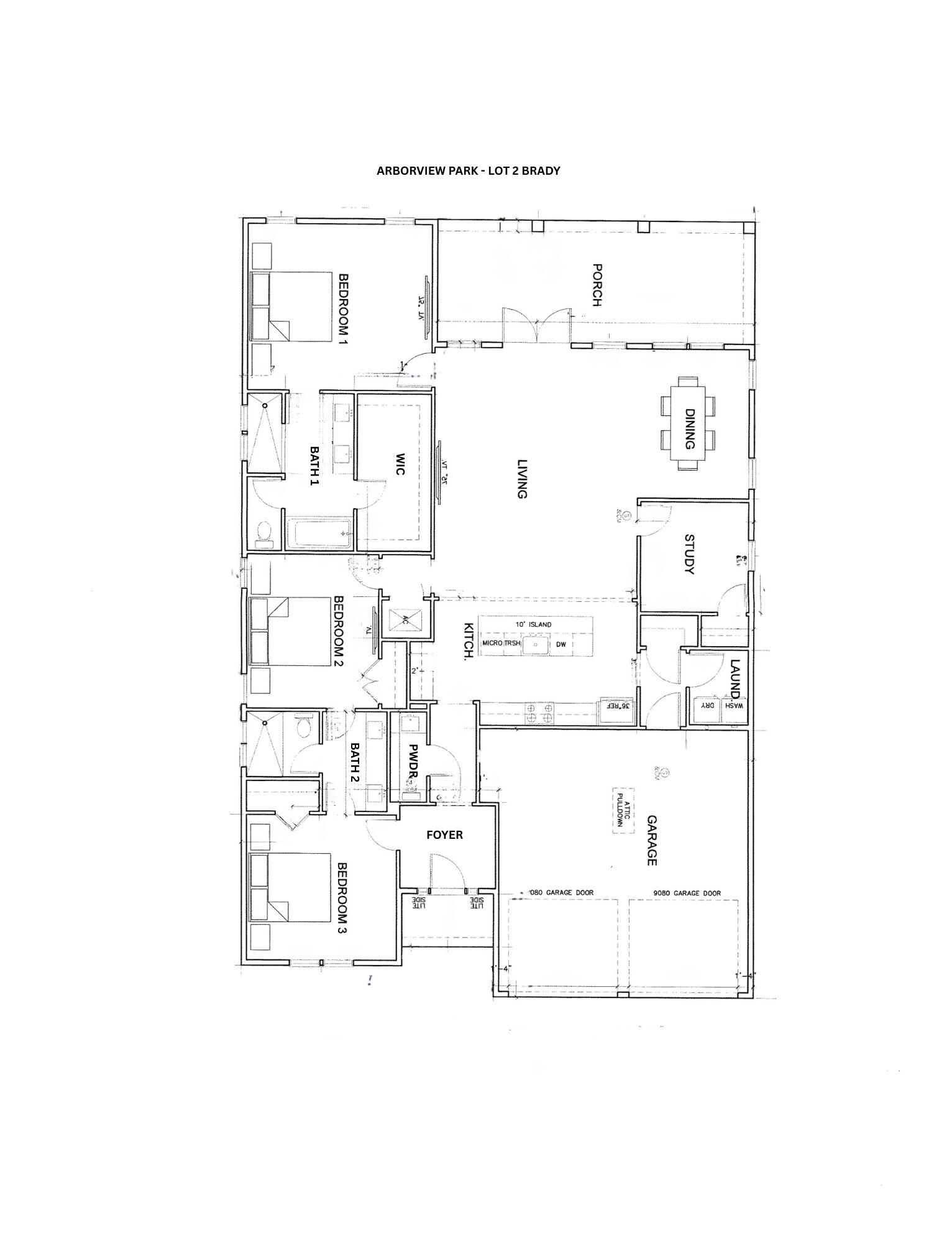 Welcome to the Brady by Huff Homes, located in the newly released Arborview Park phase of Watersound Origins, near the entrance of the community at West Bay Parkway and Highway 98. Situated on a corner homesite with a waterview, this single-level home offers approximately 2,100 square feet of living space with 3 bedrooms, 2.5 bathrooms, a study, and a 2-car garage.

The floor plan features an open living, dining, and kitchen layout with access to an expanded screened rear porch overlooking a retention pond. The primary suite is located privately at the rear of the home and includes a walk-in custom closet and a bath with a tiled shower and quartz vanity. Two additional bedrooms share a full bath, while the study near the front of the home provides flexible space for a home office or additional living area.

Interior features include 10-foot ceilings, crown molding in main living areas, quartz countertops in kitchen and bathrooms, upgraded stainless steel Bosch appliances with a 36" dual fuel range, luxury vinyl plank flooring throughout, and wood cabinetry with soft-close drawers.

Exterior construction includes cement fiber siding, heirloom brick accents on both expanded front and rear porches, decorative shutters, a professionally landscaped yard with irrigation and the added fence tie-in on the the park side of the homesite.

Residents of Watersound Origins enjoy access to the Origins Golf Course, Village Commons pool and fitness center, sports courts, trails, and Watersound Town Center located within the community.

Estimated completion is: end-June 2026