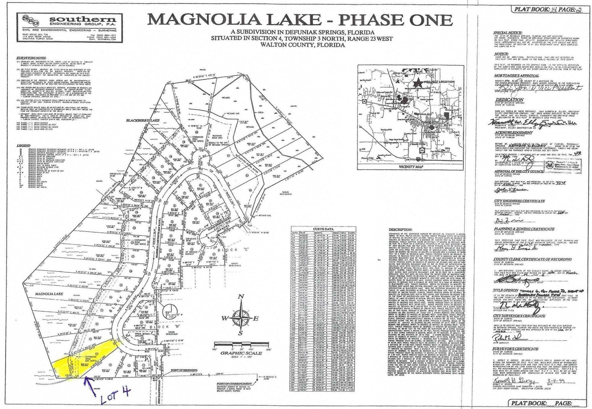 Large Waterfront lot on beautiful Magnolia Lake. Approximately 150 feet of water frontage.  Great location near an elementary and high school, and just a few minutes to downtown DeFuniak Springs. Enjoy a restricted community with a single entrance and exit..  This beautiful lot has .88 of an acre with mature trees.  The subdivision offers underground utilities.  The subdivision lakefront lots have a requirement that each house must be at least 1500 sf and heated & cooled. All dimensions and acreage are subject to verification by any Buyer at Buyers expense.