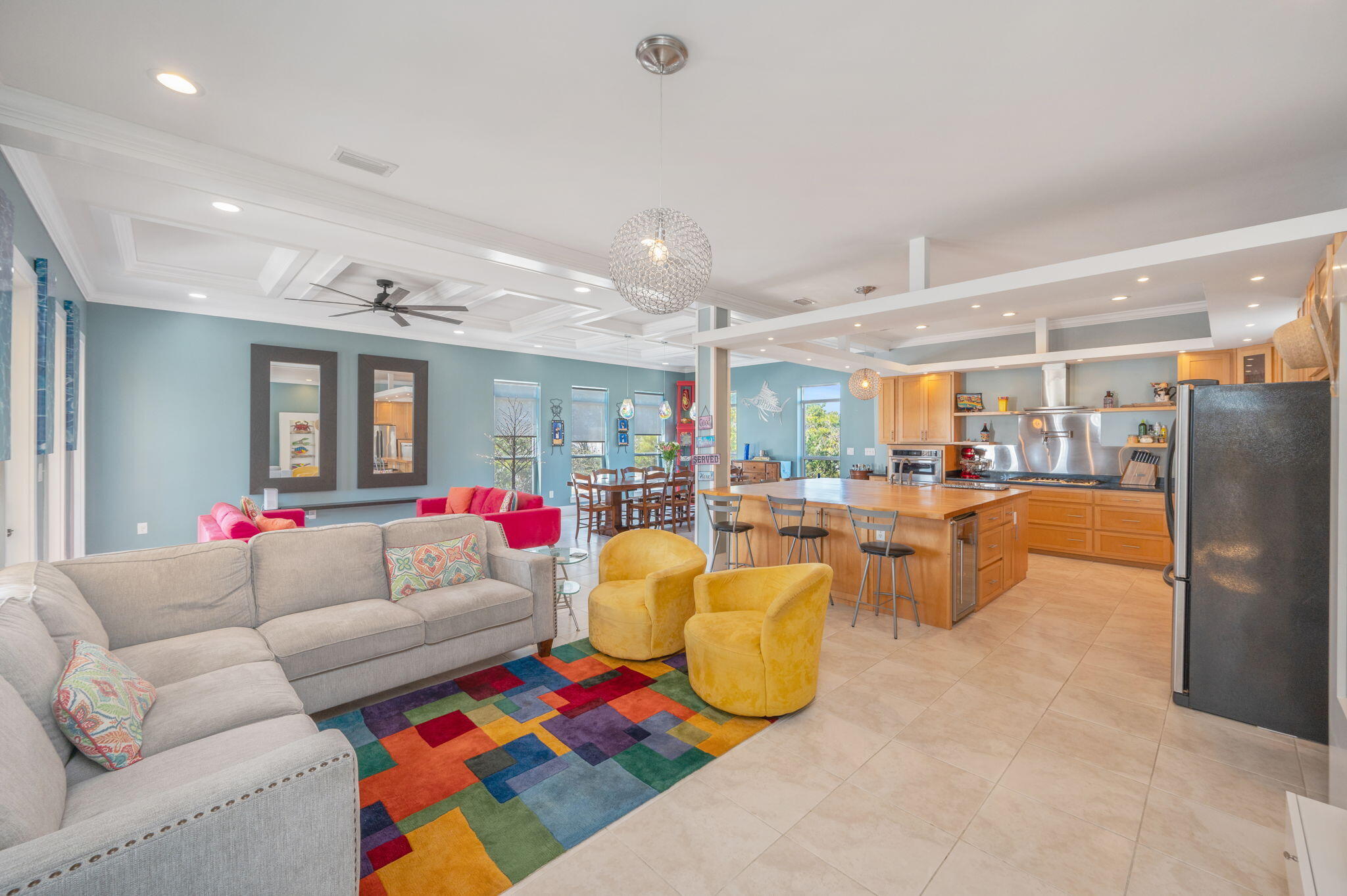 Located in the gated community of Maravilla & tucked away in a quiet cul-de-sac you'll find this spacious beach retreat. With Deeded Beach access, this is an unbeatable location. Enter into the foyer and you're greeted with a grand staircase that is one of the standout architectural features of the home. Inside you'll find a spacious main living area that includes multiple seating areas, a chef's dream kitchen and dining area large enough for almost any gathering. As your eye begins to catch subtle design details, you'll start to feel just how special & thoughtfully designed this home is. Other features include deep, shaded porches & 4 bedrooms with ensuite baths, with 1 of the bedrooms being a 465 sq.ft. bunkroom that is large enough to be its own separate living area.  Community amenities include private pool, gated access, over 500 feet of deeded beach access, tennis, pickleball, and pool/clubhouse. Although it would make an excellent rental property, this custom home has never been on a rental program and the pride of ownership shows as it is in immaculate condition!