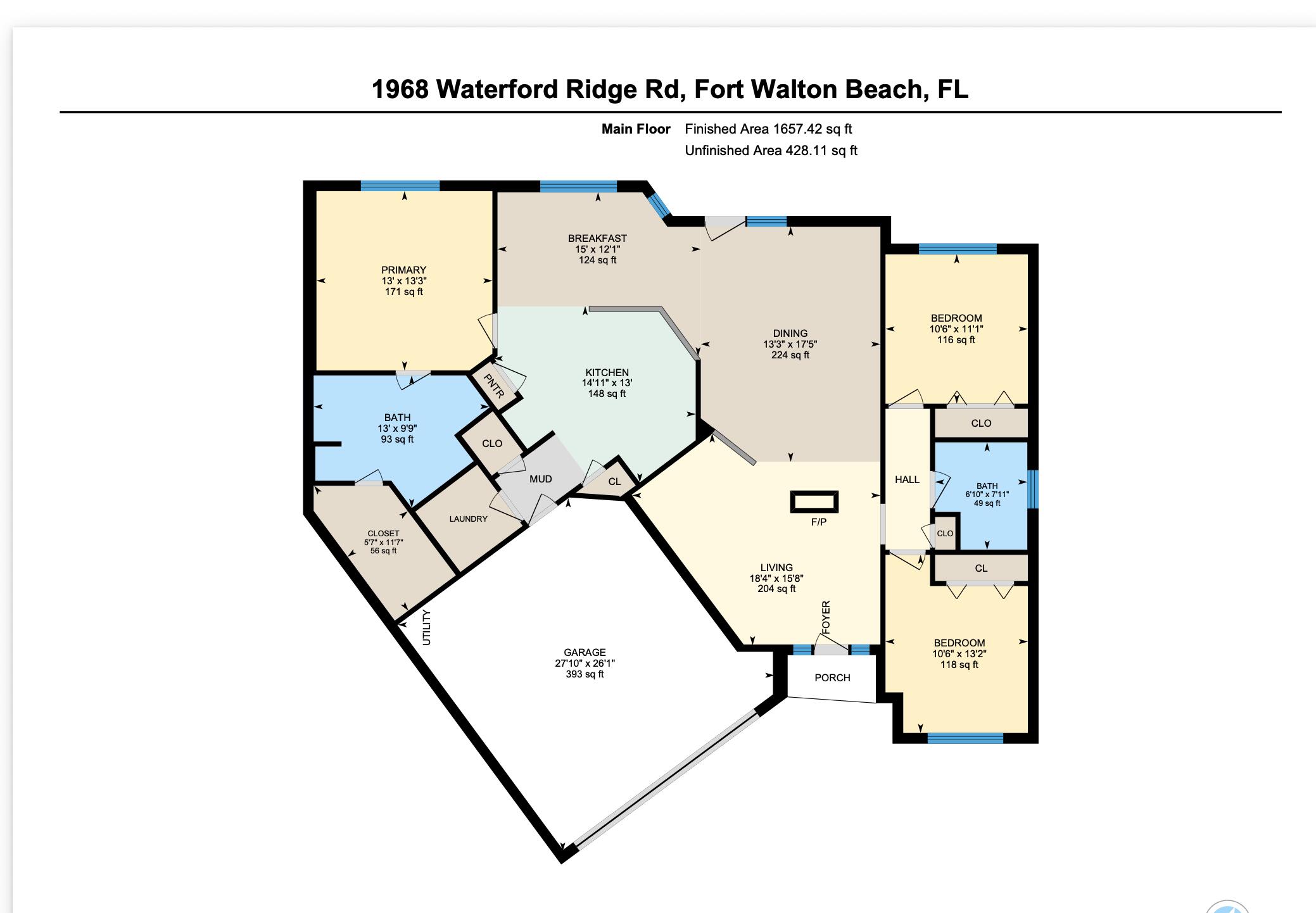 Welcome to 1968 Waterford Ridge Rd in Northridge Creek, a tucked-away Fort Walton Beach neighborhood with convenient access to Lewis Turner Blvd, Eglin AFB, Hurlburt Field, shopping, dining, schools, and the Fort Walton Beach Golf Course.
This 3-bedroom, 2-bath home offers 1,628 square feet and several important updates buyers look for. Permit records show a re-roof in 2020, hurricane shutters in 2019, an exterior door in 2021, and 11 non-impact replacement windows installed in 2025. The water heater manufacturer label shows a manufacture date of May 14, 2015. The Goodman air handler label indicates February 2014 based on the serial number.
Inside, the home offers a practical floor plan with comfortable living space, good natural light, and a layout that works well for everyday living. Northridge Creek has an established neighborhood feel with surrounding homes that show pride of ownership and quick access to the main routes buyers use every day.
If you have been looking for a Fort Walton Beach home with major exterior updates already addressed, this one deserves a look.