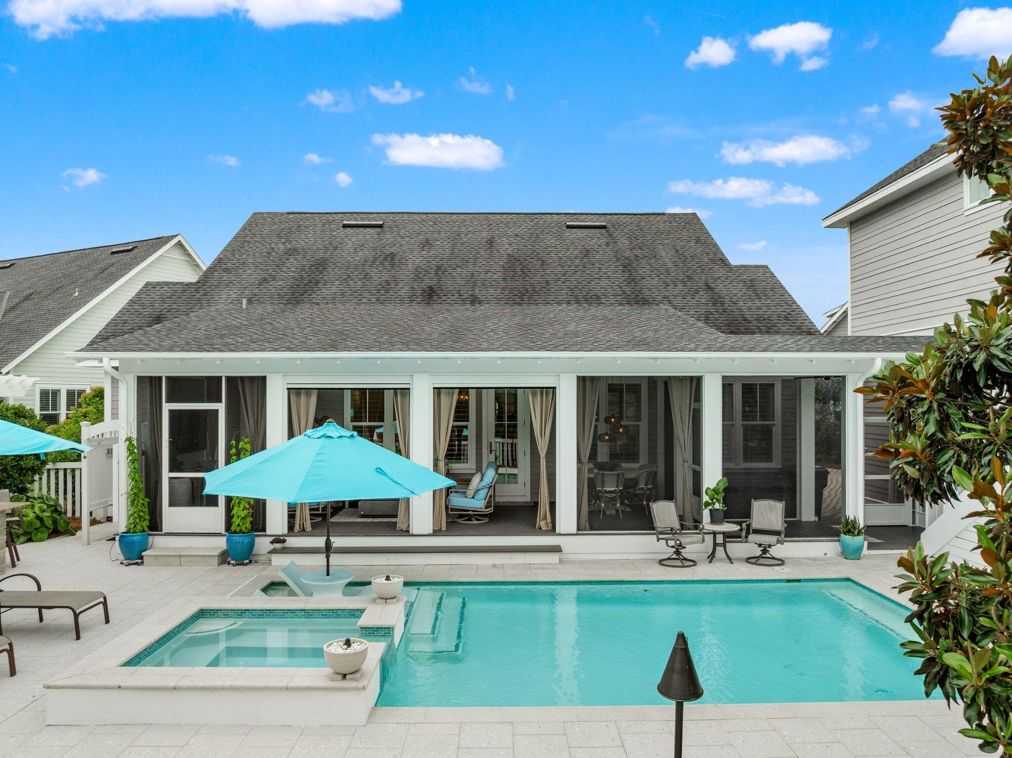 Exquisitely appointed and impeccably maintained, this exceptional 5-bedroom, 4.5-bath residence offers over 3,200 square feet of thoughtfully designed single-level living in the highly sought-after community of Watersound Origins. Perfectly positioned for ultimate privacy, the home enjoys serene park views from the front and a tranquil pond backdrop in the rear, creating a rare and peaceful setting.

Designed for both comfortable living and effortless entertaining, the outdoor oasis features a sparkling pool with tanning ledge, relaxing hot tub, pergola, and a fully equipped outdoor kitchen. A detached carriage house with its own kitchen provides ideal accommodations for guests, extended family, or a private home office.

Inside, abundant upgrades and designer finishes are showcased throughout. The gourmet kitchen is equipped with premium Wolf and Sub-Zero appliances, while smart-home features include Lutron lighting, surround sound, and a comprehensive security system. The spacious primary suite serves as a private retreat, complete with a luxurious garden tub, custom built-in closet systems, and thoughtfully designed storage solutions. Additional highlights include custom garage cabinetry and shelving, durable epoxy flooring, and exceptional attention to maintenance and care that make this home truly move-in ready. Combining luxury, privacy, and outstanding amenities in one of the area's most desirable communities, this residence presents a rare opportunity to enjoy refined coastal living at its finest.