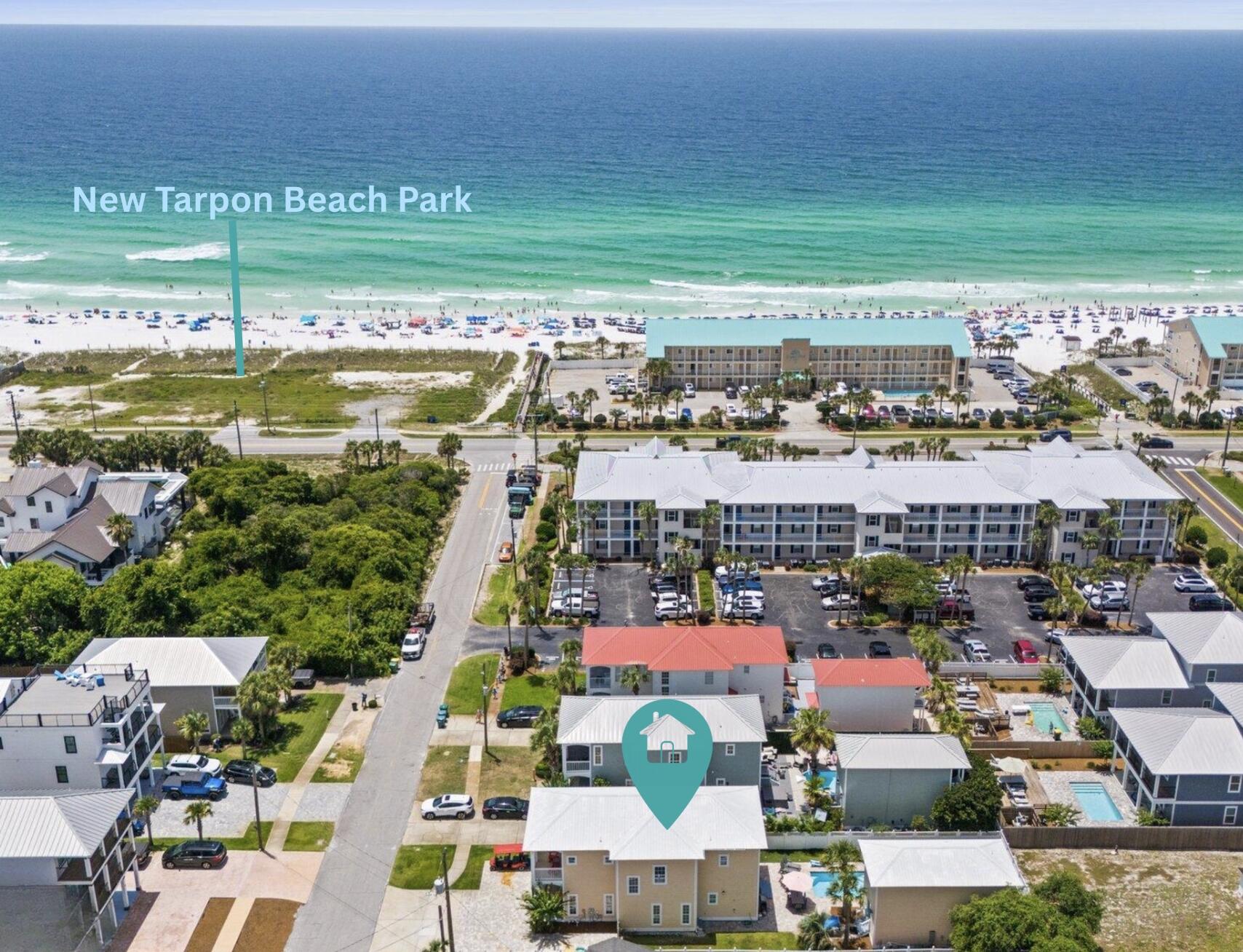 Welcome to Crystal Mansion ( 2025 =$163,354.00) a stunning coastal retreat in the highly sought-after beachside community of Crystal Beach with no HOA, just steps from the brand-new Tarpon Beach Park and the sugar-white sands of the Gulf. This impressive 7-bedroom, 6-bathroom residence offers approximately 3,580 square feet of beautifully designed living space, thoughtfully divided between the main home and a two-story carriage house. The properties are connected by an expanded private courtyard featuring a heated pool, creating the perfect setting for relaxing afternoons and unforgettable gatherings. Inside, the home boasts a spacious open-concept floor plan on the main level, ideal for entertaining. Large bedroom suites throughout provide comfort and privacy, making it perfectly suited for hosting multi families or large groups. Recent upgrades elevate this property to true turnkey status, including a brand-new kitchen, new flooring throughout the first level, fresh interior paint,and updated furnishings and décor. Every detail has been thoughtfully curated to blend modern luxury with laid-back coastal charm. The carriage house offers a unique and highly desirable layout with two levels and a private entrance, providing additional flexibility for guests, extended family, or enhanced rental appeal. With excellent management already in place and an unbeatable location just moments from the beach, dining, and shopping, Crystal Mansion presents an exceptional opportunity as a premier vacation rental investment or private coastal getaway.