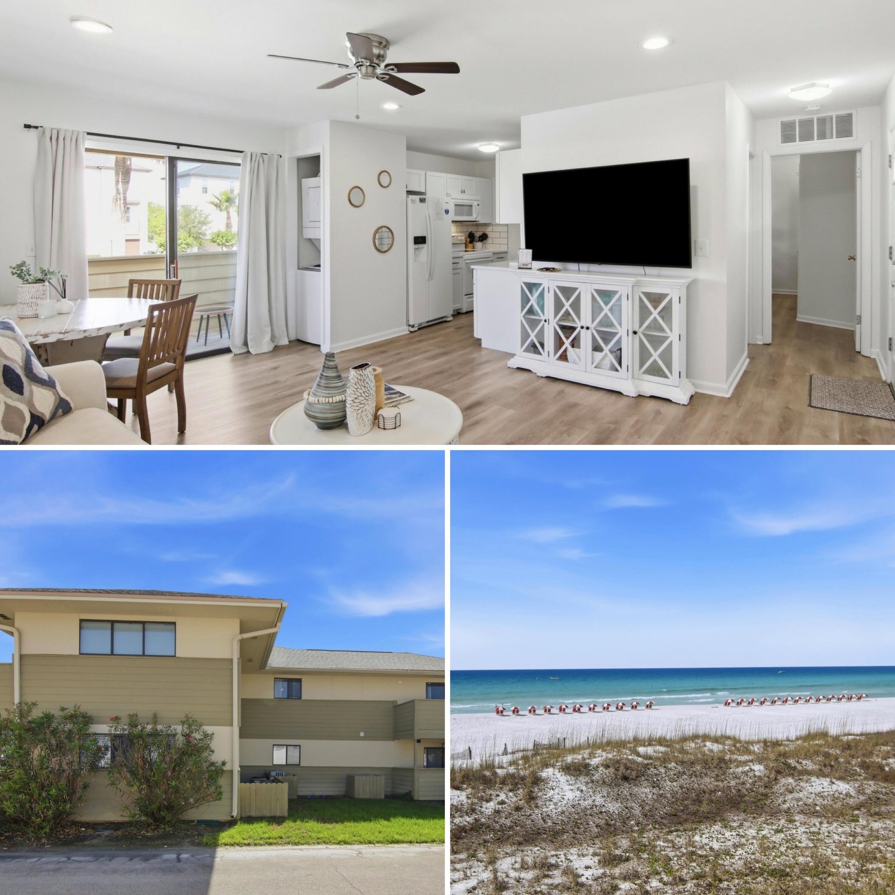 Escape to the ultimate coastal retreat with this charming one-bedroom condo, perfectly positioned just minutes from the sparkling waters of the Gulf of Mexico--and already proven to generate strong rental income as a sought-after Florida getaway. Ideally located between pristine beaches, vibrant dining, Baytowne Wharf, and the Emerald Bay Golf Club, this home effortlessly blends investment potential with an unbeatable coastal lifestyle. Step inside to discover a meticulously maintained interior, where wood-look LVP flooring stretches throughout, eliminating the hassle of sandy carpets and adding a warm, inviting feel. The kitchen is a bright and airy haven with sleek white cabinetry, modern appliances, and granite countertops, offering a seamless mix of contemporary style and timeless elegance.

The open-concept living and dining areas create a natural flow, perfect for entertaining or relaxing. While the community provides a shared laundromat, this unit also features space for a stackable washer and dryer for your convenience. Sliding glass doors flood the space with natural light and lead to a private deck, ideal for savoring your morning coffee or soaking in the serene surroundings.

Enjoy easy access to the community pool, maintained by the HOA, just steps from your door--a perfect alternative when you're not beach-bound. Recent updates include a new roof in 2024 and an HVAC system installed in 2022, giving you peace of mind year-round.

Whether you're seeking a smart investment property or a personal getaway, this condo checks all the boxes and won't stay on the market long. Don't miss your opportunity to own a slice of Florida paradise!
