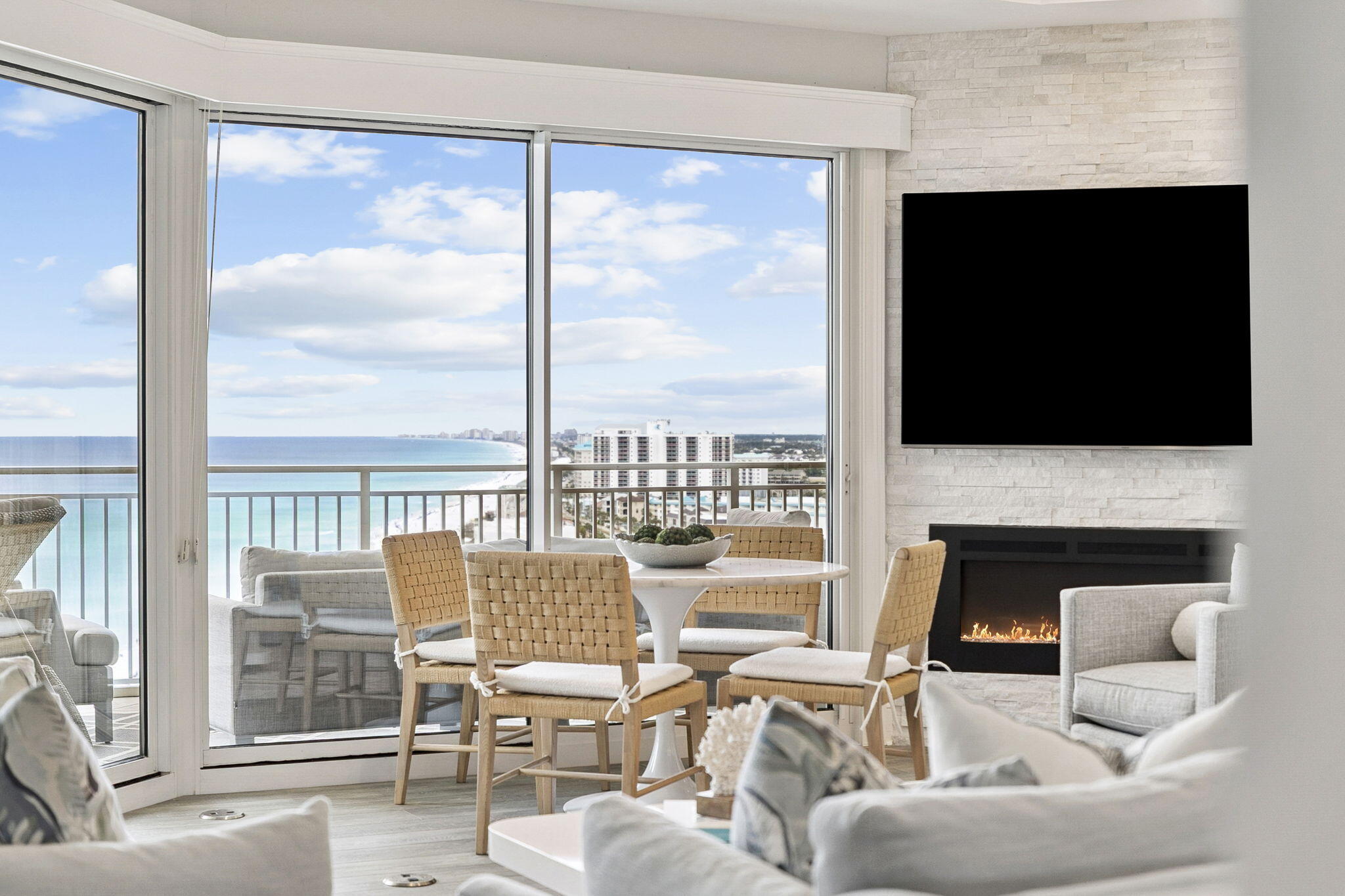 Perched on the 16th floor of Grand Dunes South Tower, this exceptional Gulf front Villa offers an elevated take on coastal luxury. With 4 bedrooms, 4 bathrooms, and 2,747 square feet of beautifully curated living space, the residence pairs refined design with sweeping views of the Gulf and South Walton's iconic white sand shoreline. A semi private elevator opens to your private foyer, setting the stage for the sense of exclusivity and quiet sophistication found throughout. Inside, floor-to-ceiling glass fills the main living spaces with natural light and frames the water beyond like living artwork. The interiors strike a balance between modern elegance and relaxed coastal comfort, with wide plank flooring, tailored finishes, and a seamless open layout designed for both everyday living and effortless entertaining. At the center of the home, the kitchen is a true statement piece, featuring quartz surfaces, custom cabinetry, a dramatic waterfall island, and a premium Thermador appliance suite, all thoughtfully selected to be as functional as they are beautiful.  The primary suite is a private retreat, positioned to capture tranquil Gulf views and designed with a sense of comfort and calm. A spacious sitting area, dual walk-in closets, and a spa-inspired bath with floating vanities, a soaking tub, and a generous multi-head shower create a setting that feels both indulgent and serene. Each guest bedroom and bath is equally well appointed, while added details like a well-equipped laundry room, recessed lighting, tall ceilings, and home automation enhance the overall living experience. Just beyond the main living area, an expansive Gulf front balcony extends the home outdoors, offering more than 350 square feet of beautifully appointed space for lounging, dining, and taking in the view. A built-in natural gas grill and hurricane shutters add both convenience and peace of mind.

This community is widely regarded as one of the Emerald Coast's most exclusive rental-restricted beachfront communities, offering a rare blend of privacy, security, and resort-style amenities. Residents enjoy gated entry, 24-hour security, deeded beach access, a private heated pool, a lagoon-style Gulf front pool, an owner's lounge, fitness room, guest overflow suites, lush landscaping, and gated underground parking. Grand Dunes offers effortless access to the best of South Walton, from acclaimed dining and upscale shopping to golf, entertainment, and the lifestyle experiences that make this area so sought after. Here, beachfront privacy and refined coastal living come together in a location that is both vibrant and exceptionally convenient.