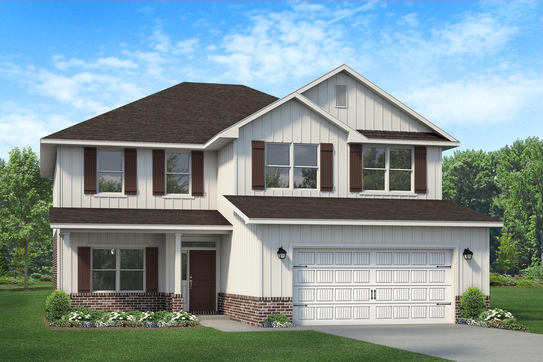 This home features 5 bedrooms, 3.5 baths, a large bonus room, a formal dining room and much much more. The master bedroom is on the first floor with all others and bonus room upstairs. The kitchen has an island open to the spacious family room for that open feeling. The master bath boasts a walk in closet and a tiled walk in separate shower and garden tub. The interior has 3 panel shaker style doors, 5 1/4 inch baseboards, black lighting fixtures and bull nosed corners to name just a few. The floors are lined with LVP and have stain resistant plush pile carpet in the bedrooms. The exterior is 3 sided brick with a hardie front and brick skirting. The lot is sodded and landscaped and comes with irrigation. This home is engineered and built to hurricane/wind resistance building codes.