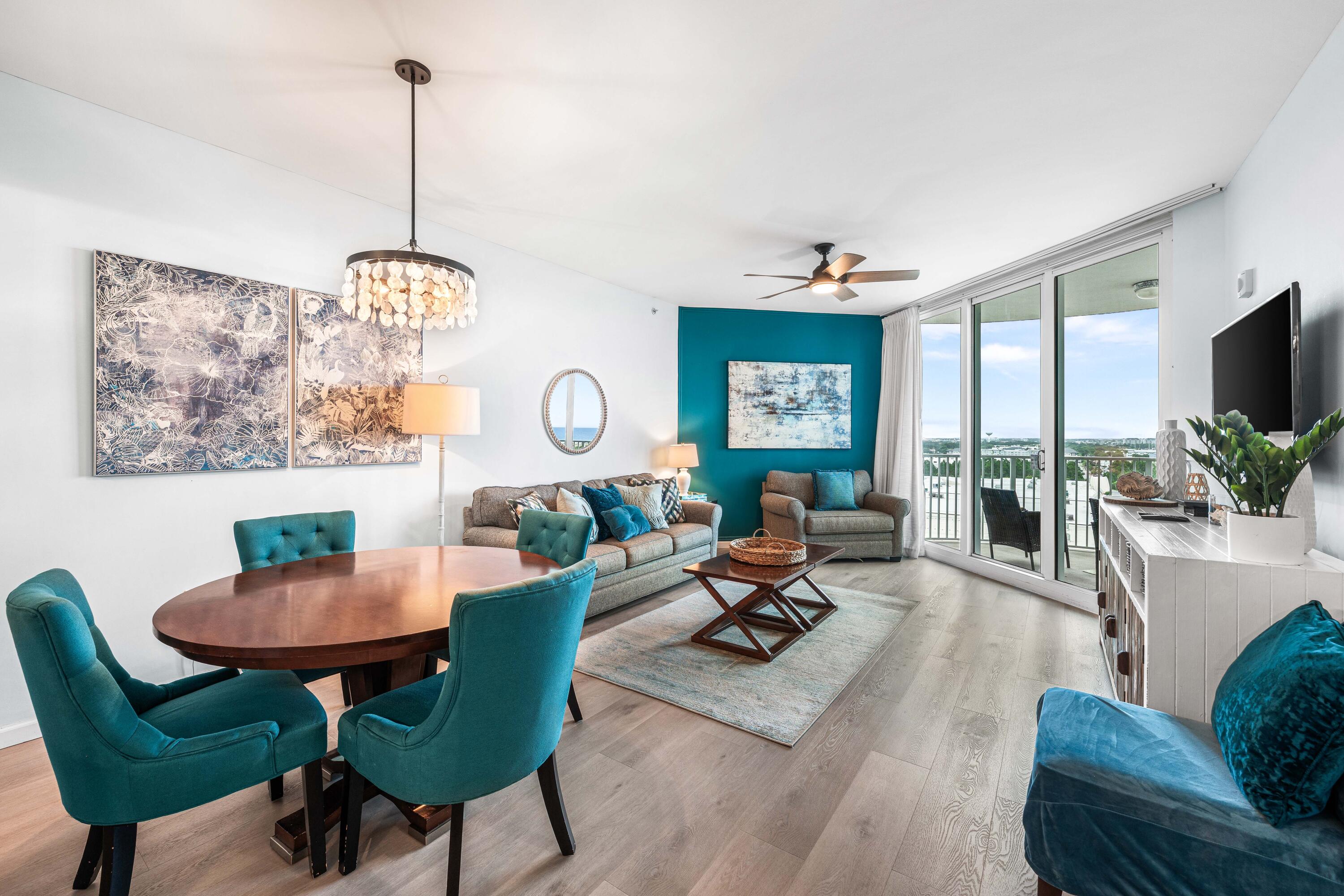 Welcome to your coastal retreat! This beautifully updated 10th-floor unit offers stunning views of the Gulf and Destin skyline. Enjoy colorful sunrises, coastal breezes, and resort-style living from your private balcony. Inside, you'll find updated flooring, a renovated bathroom, and thoughtful upgrades throughout. The open-concept design creates an inviting atmosphere, perfect for entertaining friends and family. The spacious balcony is ideal for morning coffee or evening cocktails while taking in the views. Resort amenities are right at your fingertips, including the expansive lagoon pool with cascading waterfall, hot tub, splash pad, tennis courts, fitness center, on-site dining, and beach shuttle service.