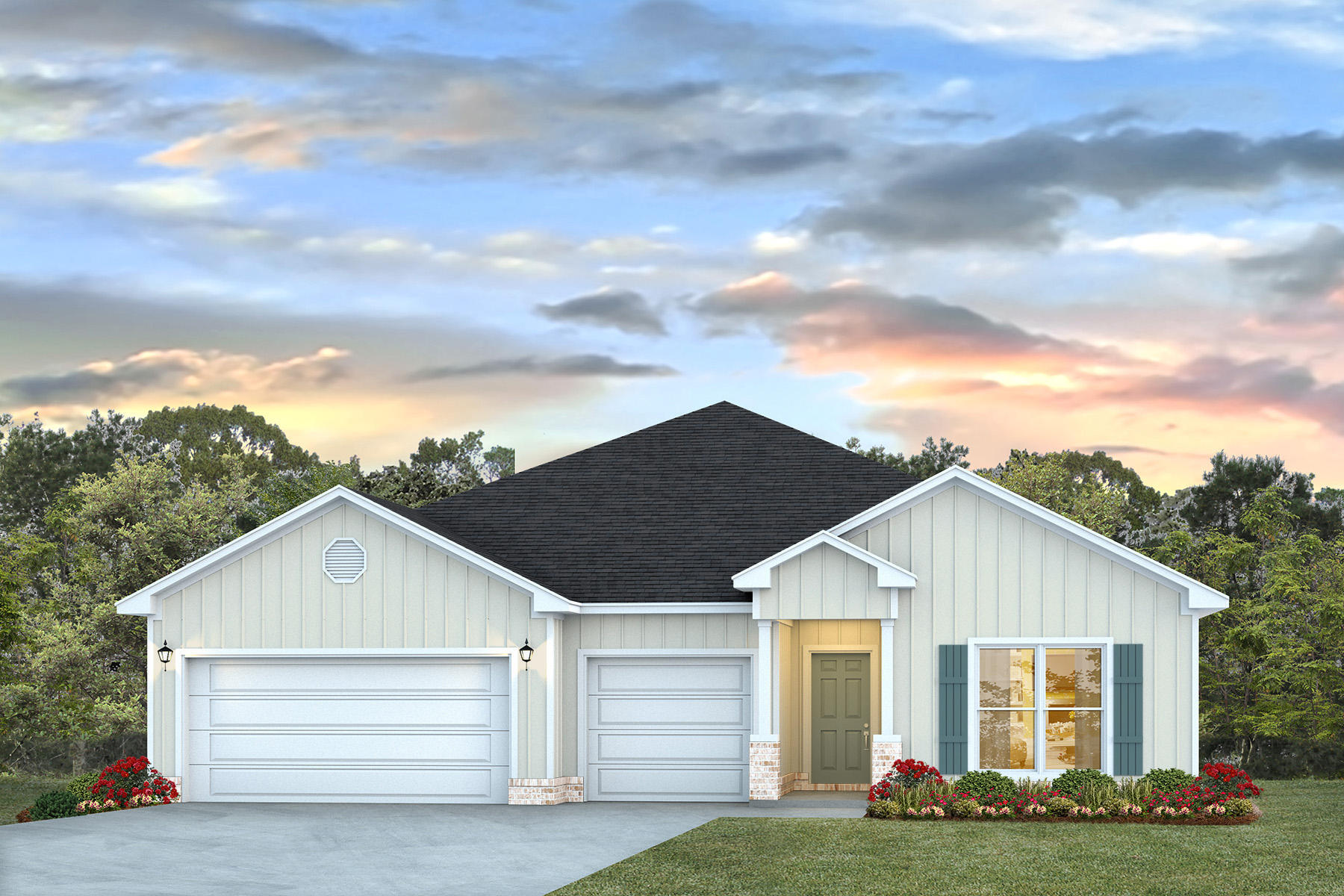 FABULOUS upscale new construction going up in Highlands M&B. The stunning Camden plan is a 4 bed, 3.5 bath home with a '3-car garage', exquisitely designed to appeal to families with amazing amenities. You and your guests will be impressed by the attention to detail and endless features which include gorgeous countertops, tray ceilings, stainless steel appliances, and a modern contemporary sought after open floor plan. This home offers a separate suite which includes a bedroom, full bath, walk-in closet, and a 2nd living room/Study/Studio. Eye catching wood-look flooring and ''Smart Home'' connected with several Smart Home Devices you will enjoy. Also, included is Fabric Hurricane window & door protection & more. Striking curb appeal. ALL LISTING pictures, colors, features, and size may vary. Square footages are approximate.
