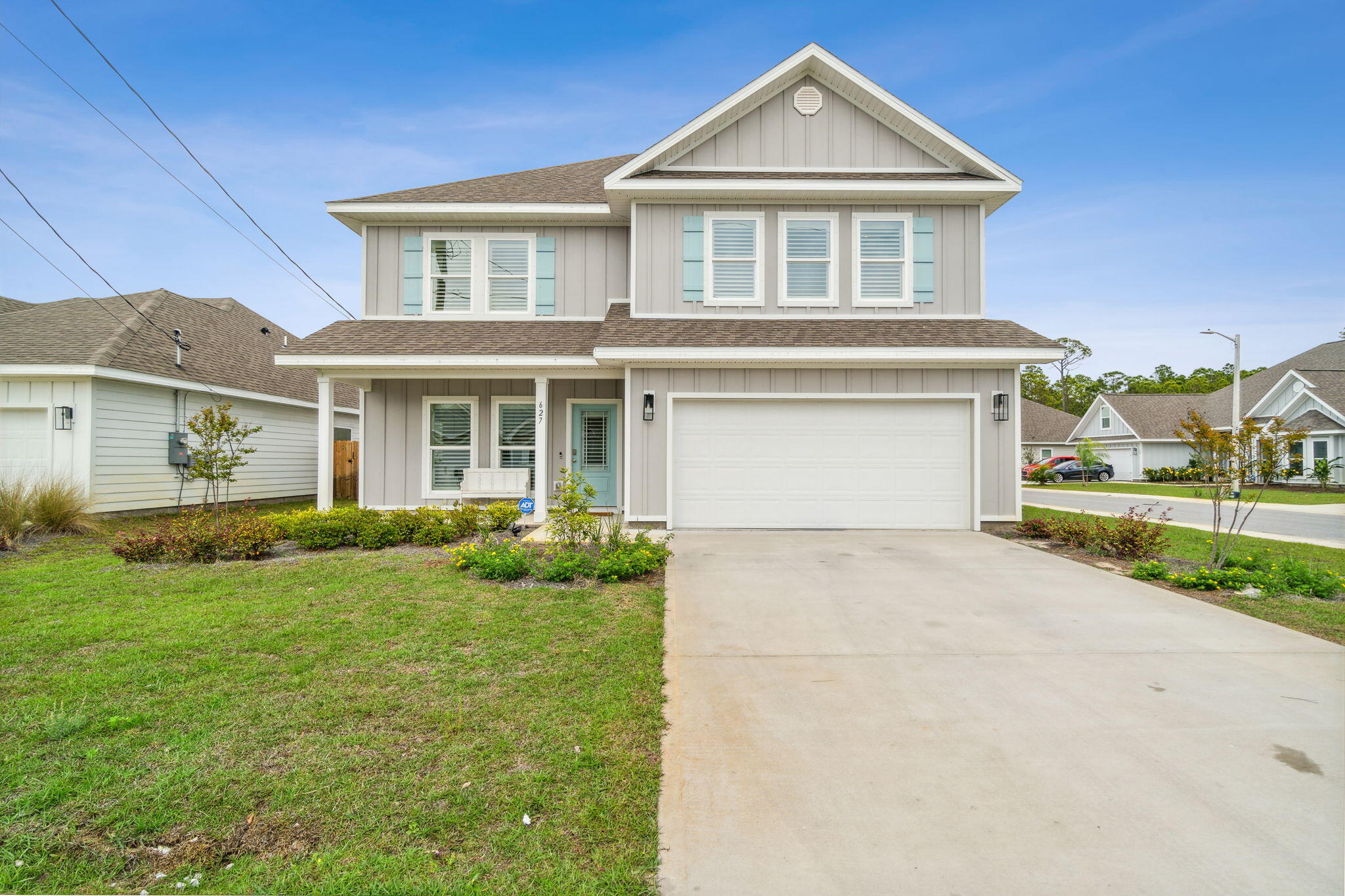 627 Las Roblas Grande Dr is a 4/3.5 home tucked away in a new bayside community off of Goldsby Rd- Treasure Trove! Just under 2500sqft, this home is one of a kind in the market for Long Term. Four bedrooms, 3 full bathrooms, half bath, first floor master, second living area, large fenced in back yard with covered patio, 2 car garage, corner lot and more! You will have plenty of room to visit with family and friends in this large, open living space and kitchen. Standout features of this home include a large center island farmhouse sink, tiled master shower, LVP flooring throughout, quartz countertops, stainless appliances, modern fixtures, ceiling fans in each bedroom and more! Take a walk through the neighborhood and watch the sunset from the deeded community access to the bay!