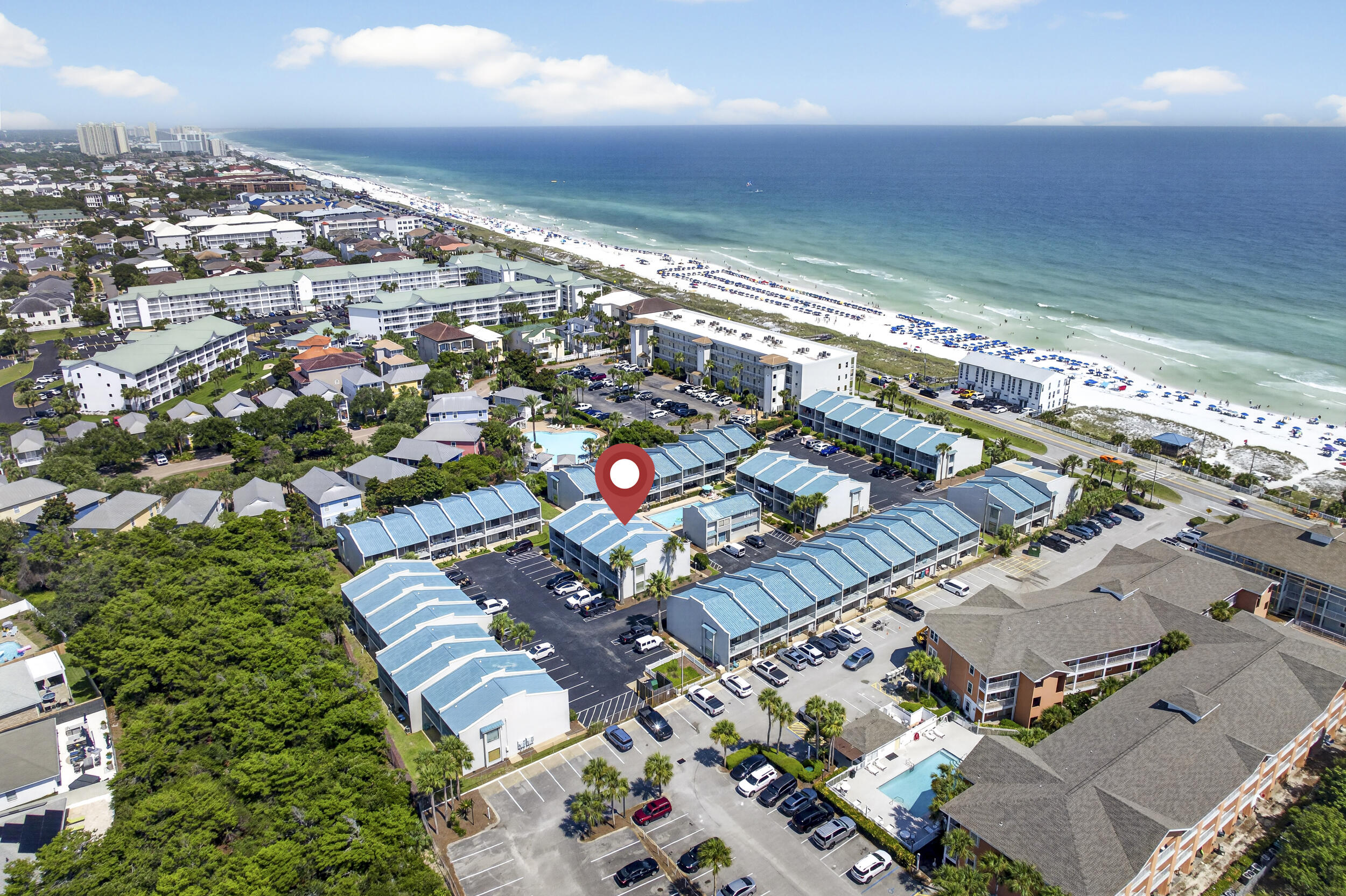 Location, Location, Location! Welcome to Gulf Winds East, where private, deeded beach access is just steps away (less than 150 yards!) and low-density living means more space, more privacy, and less crowds.
This beautifully updated 2-bedroom, 3-full-bath townhome is the perfect primary residence, second home, or income producing short term rental, sold fully furnished and ready to enjoy from day one.   For peace of mind, all exterior sliders and windows have been upgraded to hurricane-rated turtle glass, a $30k upgrade.  
The first floor offers a spacious open layout made for entertaining, plus a convenient third full bath for guests. Upstairs, you'll find two king bedrooms, each with its own en-suite bath, along with a bonus bunk room and extra twin bed, ideal for family or friends. The upstairs bathrooms feature custom tile and glass-enclosed showers, durable LVP flooring throughout, an oak staircase, scraped ceilings (no popcorn).  Stay entertained with a 70'' smart TV in the living room and 50'' smart TVs in the bedrooms. Just steps from the community pool, with direct pool views from both the living room and private balcony.