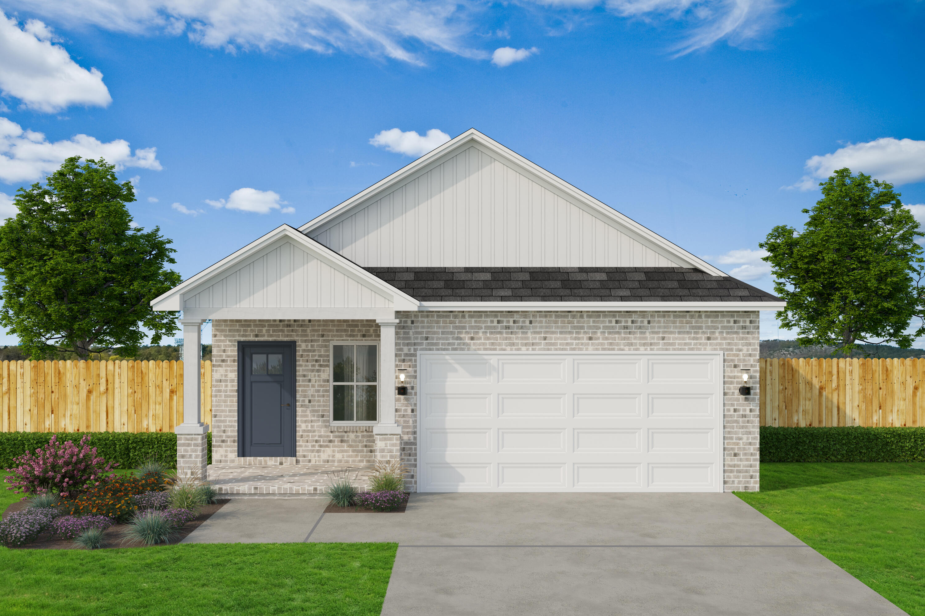 BRAND NEW 'HARPER' FLOOR PLAN - READY EARLY SEPTEMBER - BEST PART 4.99% + $10,000 TOWARDS CLOSING COSTS (RESTRICTIONS APPLY).  All brick construction w/finished 2-car-garage and fully landscaped yard.  Enter into your foyer/study area which opens to raised ceiling dining/kitchen/family room.  Kitchen has oversized quartz work island with bar seating, pantry + white shaker style cabinets, family room overlooks covered porch for relaxing.  Split bedroom design with owner's bath featuring his/her vanity areas, linen storage, shower only & walk-in closet.  Additional bedrooms have walk-in closets as well.  Recessed lighting, luxury vinyl plank flooring in common areas, carpet in bedrooms, ceiling fans in all bedrooms & family room.  One cul-de-sac street location with easy access to Highway 90 East and city conveniences, call to see today.