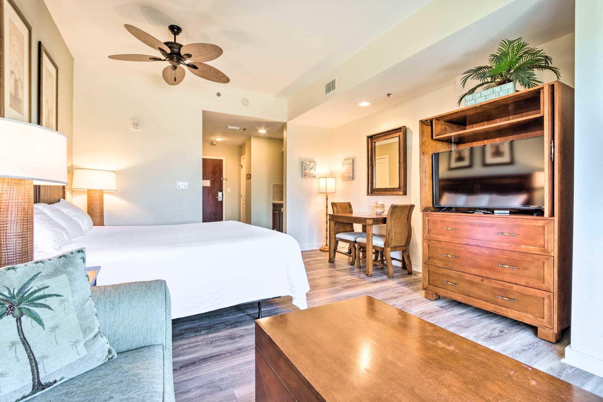 FULLY FURNISHED WITH ALL UTILITIES INCLUDED! This fantastic condo is available for a 6-month lease beginning as early as August 1st! Come relax and enjoy the luxurious resort lifestyle! This studio is located on the 5th floor and features a king bed as well as a twin sleeper sofa for your overnight guests. You will love the ease and convenience of the proximity to the beach, putt putt golf, and the Beach House restaurant. Luau offers an on-site fitness center, sundeck, and an oasis getaway with a resort style pool, relaxing waterfall, hot tub, and BBQ grilling area.