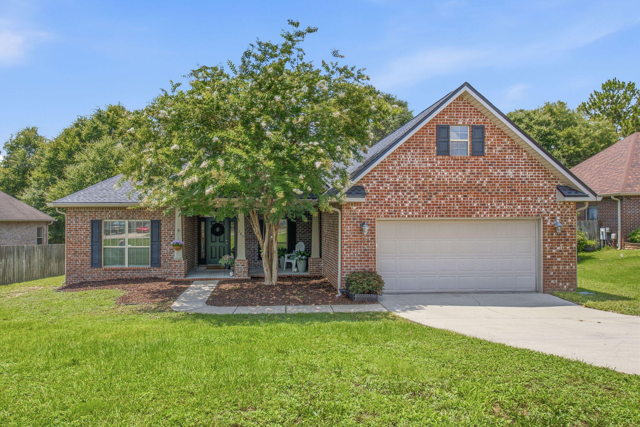 Step inside to soaring ceilings that makes this full brick, single story home feel even bigger than its four bedrooms suggest. 

A brand new 2025 roof and a South Crestview address, just minutes to Duke Field and 7th SFG, make this one hard to pass up.

New carpet, new LVP, fresh paint, and stainless steel appliances mean there's nothing left to do but move in. Four bedrooms give you room to grow, plus a front office for anyone working from home.

The heart of the home is the kitchen and living room, opening onto an expansive multi-tiered back deck and a peaceful tree line, not a neighbor's fence. 

The kitchen is huge, with a pantry and space to add an island later if you want one. Just off it, a casual dining area and a separate formal dining room give you options for everyday meals or hosting.

Modern archways carry through the home in place of standard doorways, adding a soft, elevated elegance to every room you pass through. A full laundry room with built in cabinetry rounds out the everyday practicality.

The primary suite is oversized, with his and her sinks, a soaking tub separate from the shower for relaxing evenings, and a walk-in closet.

Call for the video tour today!