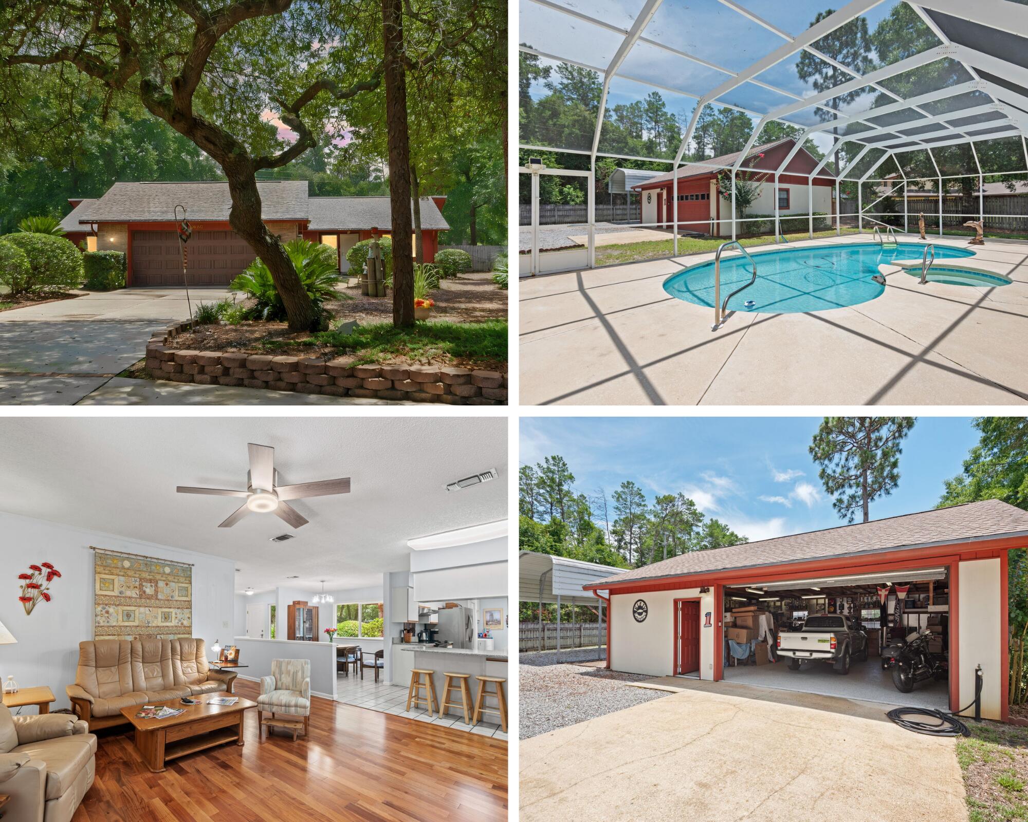 OPEN HOUSE, Wed July 15, 11-2pm. Ultimate Coastal Oasis: 4BR Home on Rare .553 Acre with Private Pool & Massive Dream Workshop! Welcome to your own private slice of Paradise on the Emerald Coast! Nestled on a rare, sprawling half-acre lot in highly desirable Niceville, Florida, this unique 4-bedroom, 2.5-bathroom estate offers an unparalleled blend of coastal living, entertainment, and functional luxury.The ultimate highlight of this property is its premium, unbeatable location--directly backing up to a peaceful local park with your own private access gate. Enjoy a seamless extension of your backyard, perfect for playground access, or open green space, all with the ultimate privacy of having no rear neighbors.Step inside to find a spacious, beautifully laid-out floor plan perfect for both growing families and effortless hosting. The heart of the home connects to your outdoor living spaces, beginning with a massive enclosed patio--the ultimate canvas for an outdoor lounge or game room. From there, enter your private, fully enclosed swimming pool enclosure, allowing for year-round, bug-free relaxation under the Florida sun.For the hobbyist, mechanic, or boat owner, this property is an absolute unicorn. The crown jewel is a massive, custom-appointed 3-car detached garage workshop fully equipped with dedicated water and electricity. Whether you are running a business, restoring classic cars, or storing watercraft, this space is unmatched. Additionally, the property features two separate covered parking areas.  Of the two separate covered parking spaces the RV covered space has a 220 hook up. In addition, the property includes a whole house generator. Located just minutes from top-rated Niceville schools, the Choctawhatchee Bay, and the world-famous white-sand beaches of Destin, this property combines the privacy of an acreage estate with the convenience of Emerald Coast living. No HOA, endless possibilities, and room for all your toys--schedule your private tour today before this one-of-a-kind gem is gone!