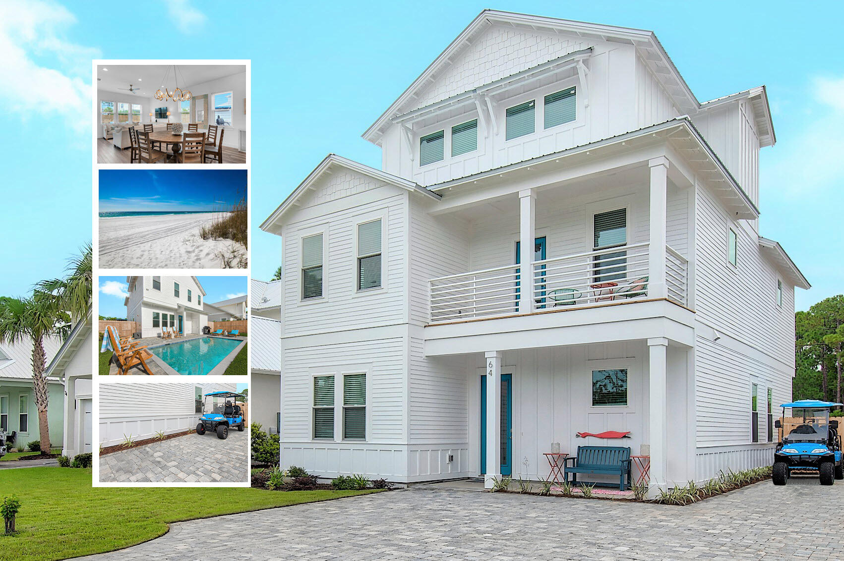 Short term rental powerhouse featuring a brand new 2022 coastal-chic home in a gated neighborhood with private heated pool, and massive 20 person sleeping capacity to maximize revenue.

Designer furnishings, professional photography and full inventory to convey for immediate revenue generation.

Only a 4-minute golf cart ride to Destin and Miramar Beach's sugar sand beaches ensures high occupancy. Includes a free six-seater golf cart and two paddleboards for added guest appeal.

Designed from the ground up to ensure easy, low cost maintenance and best possible yield.

Do an Internet search on Legacy Beach Homes of Destin, Florida to view real time calendars in order to determine availability for showings Seller is listing over $100 million worth of properties from their portfolio (35 large STRs in the Destin/Miramar/30A area with an average appraisal value of slightly over $3M each.).

The seller is only selling 10% of the portfolio. Seller will withdraw this and/or any other remaining listings once the first  $10 million (approximately)  in sales have been achieved.

Seller (Equisource Holdings dba Legacy Beach Homes) does not disclose property-level rental revenue data. Buyer to perform their own due diligence regarding income potential. However, the appraisal in the document section of this listing may include the appraiser's revenue projection. 

Seller will make all reasonable efforts to facilitate the transfer of future reservations. 

The Seller does not have to sell.  Property has been priced based on recent appraisal and reflects the seller's minimum acceptable price.

Most recent appraisal and inspections in docs section