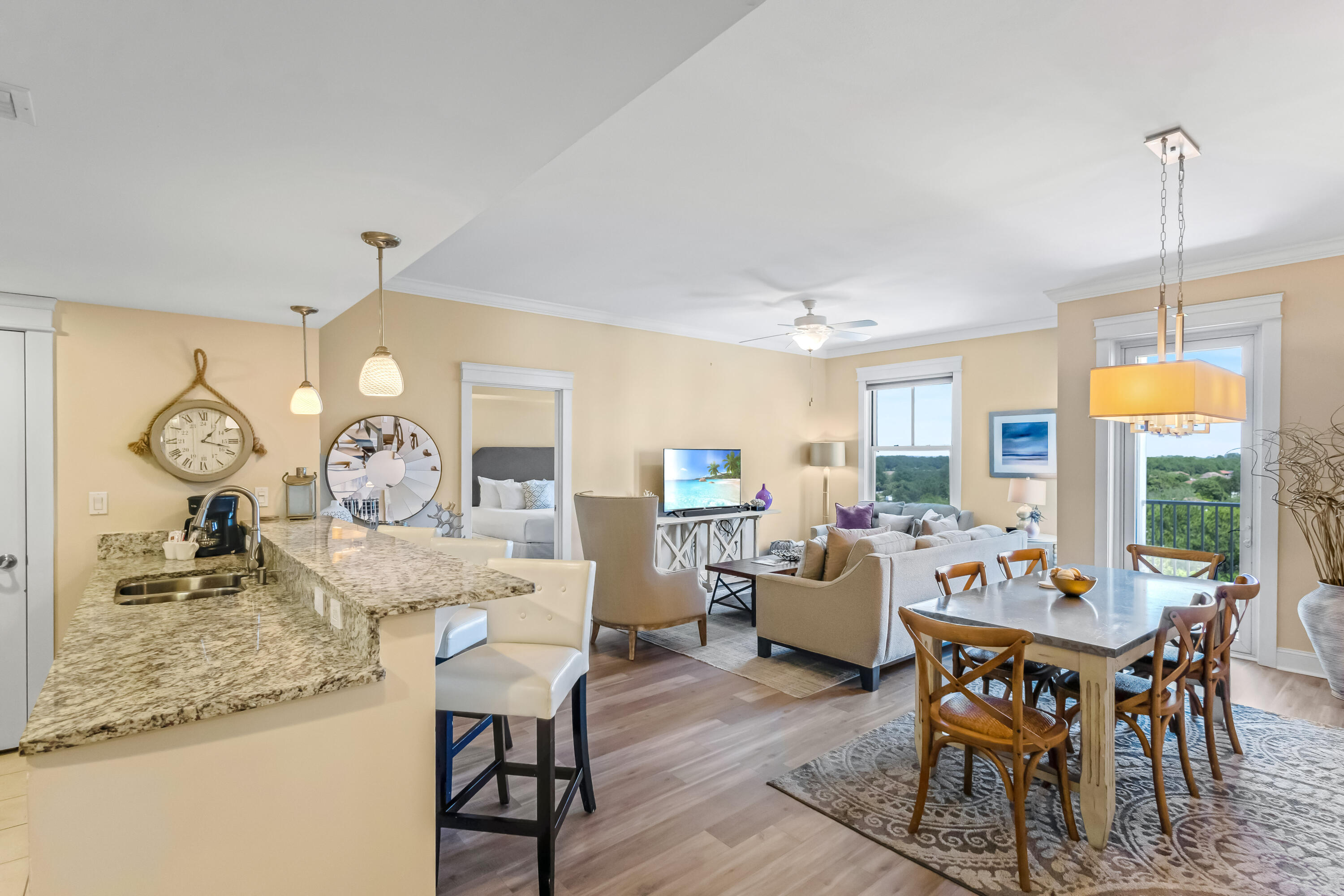 Welcome to your perfect coastal retreat at The Grand Sandestin! This beautifully furnished 2-bedroom, 2-bath 7th-floor condo blends comfort and style with modern décor and durable LVP flooring throughout the main living areas. Step onto the private balcony and take in sweeping views of the lush resort grounds with the peaceful bay in the distance--perfect for morning coffee or relaxing sunset evenings. Whether you're searching for a vacation getaway, investment property, or second home, this inviting condo offers the ideal mix of luxury, location, and effortless resort living. As an introduction to the Sandestin lifestyle, we invite our new owners to explore amenities that make Sandestin special. The listing brokerage and seller(s) are presenting the buyer(s) of this property with (2) 90-minute rounds of Tennis court time, a golf foursome at one of our three championship courses, and a round of golf for up to four (4) players at the unrivaled Burnt Pine Golf Club.
Sandestin Golf and Beach Resort features more than seven miles of beaches and pristine bay front, four championship golf courses, 15 world-class tennis courts, a 226-slip marina, a fitness center, spa and celebrity chef dining. Shop, dine and play at the charming pedestrian village, The Village of Baytowne Wharf and more. Inside the gates of the resort, residents enjoy a balanced lifestyle of high-class living, spanning the 2,400 acres from the beach to the bay. Everything within the gates of the resort is accessible by golf cart or bicycle. The entire resort is interconnected by miles of pedestrian, bike and golf cart paths that weave through groves of live oaks, meandering past natural lagoons, fountains, man-made lakes, and meticulously landscaped fairways.