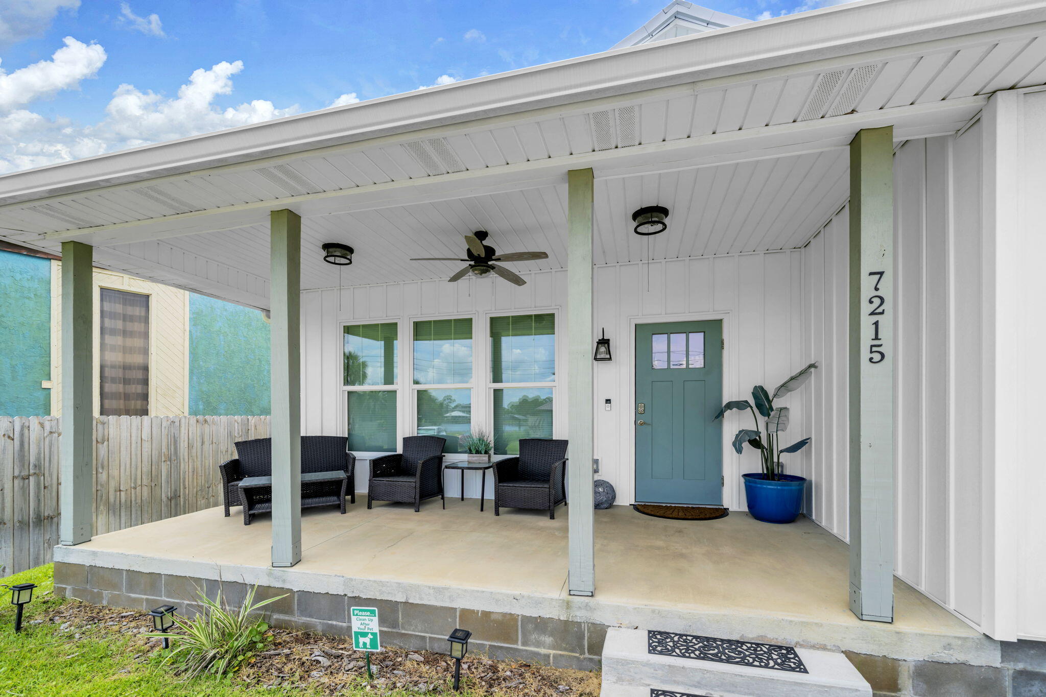 Welcome to 7215 S Lagoon Drive, a beautifully crafted, rental friendly coastal retreat perfectly positioned on the sought-after east end of Panama City Beach. Built in 2023, this thoughtfully designed 3-bedroom, 2-bath home offers modern construction, exceptional finishes, and picturesque lagoon views just moments from the Gulf.

From the inviting front porch, enjoy tranquil water views before stepping inside to an open-concept floor plan filled with natural light. The spacious living area flows seamlessly into a stylish kitchen featuring granite countertops, custom soft-close cabinetry, stainless steel appliances, and abundant workspace for entertaining and everyday living.

Designed with comfort and durability in mind, the home features wide-plank luxury PVC flooring throughout, spray-foam insulation in both the walls and attic, impact-rated windows and doors, remote-controlled blackout blinds, and premium roofing materials. The primary suite offers a relaxing retreat, while two additional bedrooms provide flexibility for guests, family, or a home office.

Outdoor living is equally impressive with a large deck, pergolas, irrigation system, and plenty of space to gather with friends and family. Additional storage is provided by the included shed and outdoor storage boxes, while the spray-foam insulated attic offers valuable owner storage.

Located less than half a mile from the beach and within walking distance of local dining, entertainment, and Grand Lagoon attractions!