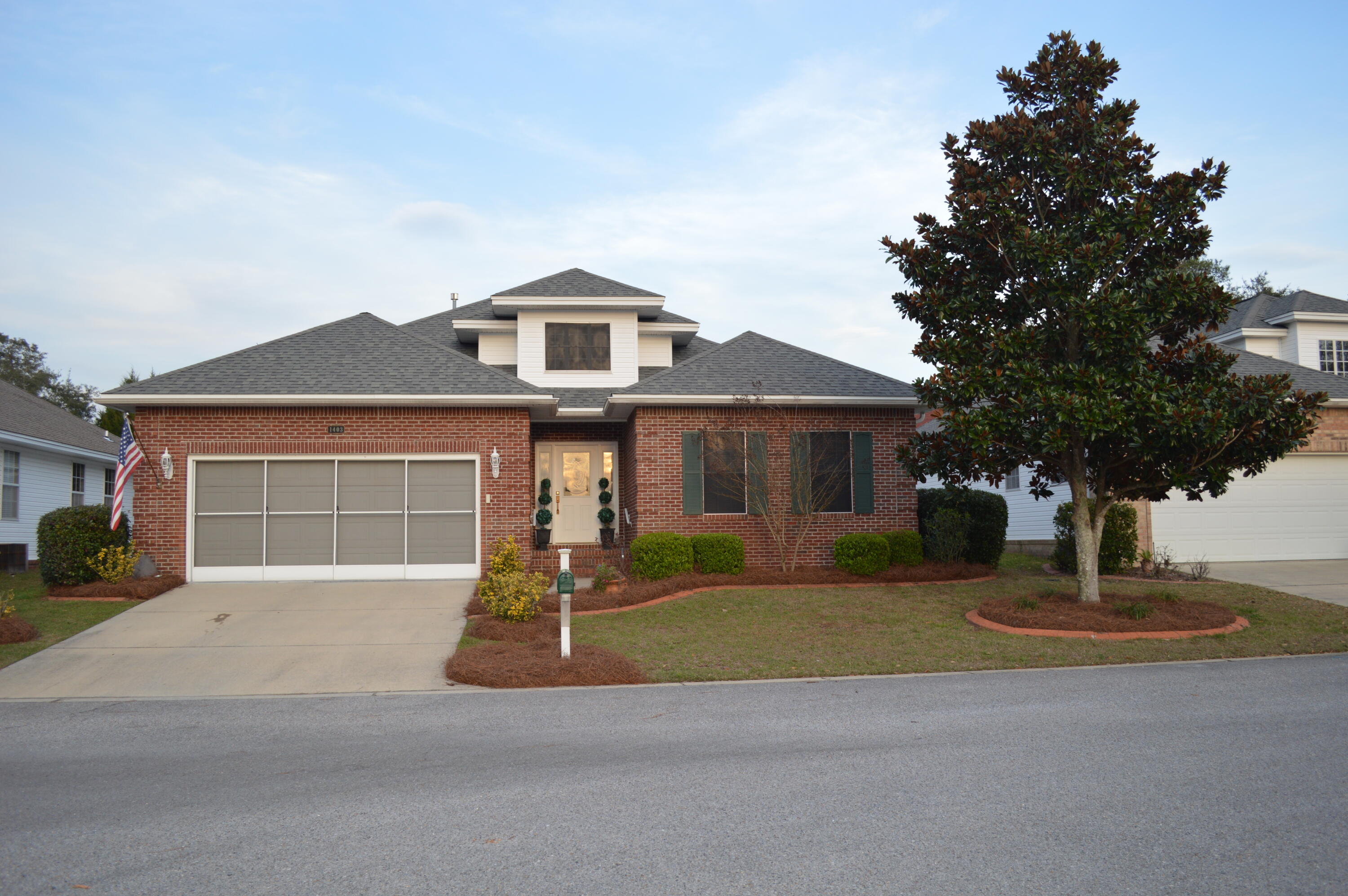 Beautiful home in quaint, white-picket-fenced, gated community of Magnolia Plantation in much sought after Bluewater Bay. In addition to its amazing location (with A+ rated schools) this home has much to offer with its bright and spacious feeling which starts with the grand 16-foot foyer and continues on to the open-plan in the living room, kitchen, and dining room. Warm yourself by the gas fireplace, or stroll out through the French doors to the paved and arbor-covered patio. The perfect
spot to enjoy your morning coffee. You'll love the meticulously maintained landscaping which
includes, jasmine, holly trees, crepe myrtles, azaleas, and much more. The large master bedroom has a spacious walk-in closet and the master bathroom offers a double vanity, jetted tub, and separate shower. The two-car garage has sliding screens so you won't be bothered by pesky insects.  Bluewater Bay has so much to offer: golf,
tennis, marina, walking trails, Rocky Bayou State Park, etc. This home is also located an ideal distance from both Destin Beaches and Eglin AFB.