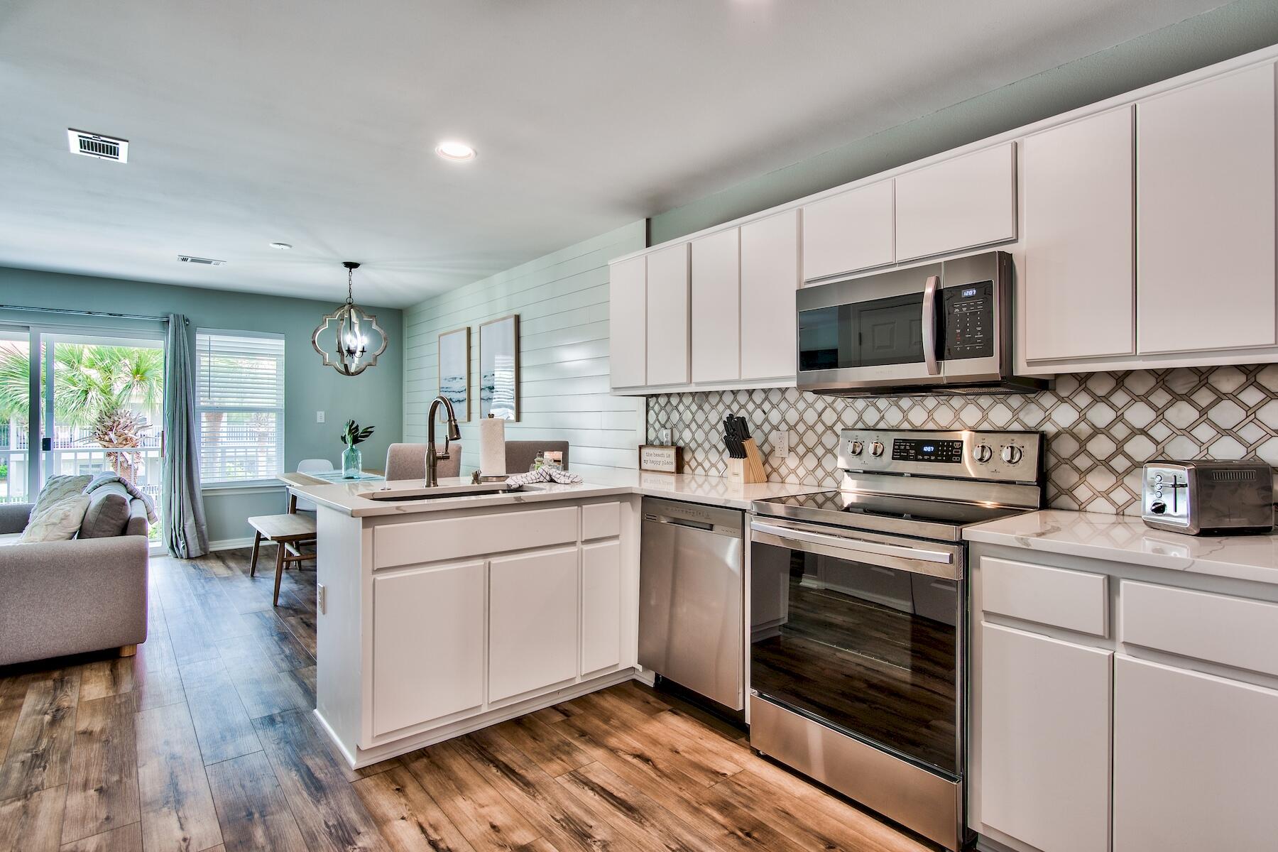 This professionally designed, fully turnkey condo sits in the heart of East 30A and offers effortless access to everything that makes this stretch of the coast so desirable. Renovation was comprehensive and thoughtfully executed, featuring custom-built bunk beds, new quartz countertops, marble backsplash, updated appliances, new furnishings, designer lighting and fans, fresh paint, shiplap accents, recessed lighting, updated mirrors, televisions, fixtures, finishes, a new washer and dryer, hot water heater, and more. Every detail was considered to create a clean, coastal, move-in-ready experience. Ideally positioned in Seagrove Beach and less than two miles from Seaside, you're within biking distance to world-class dining, shopping, and entertainment  yet tucked away enough to enjoy the relaxed beach lifestyle. The recently completed public beach access improvements in Seagrove provide enhanced walkovers and expanded shoreline access, making beach days easier and more enjoyable than ever.
With a community pool and accommodations for up to six guests, this property is equally suited as a second-home retreat or a proven income-producing rental in one of 30A's most sought-after locations.