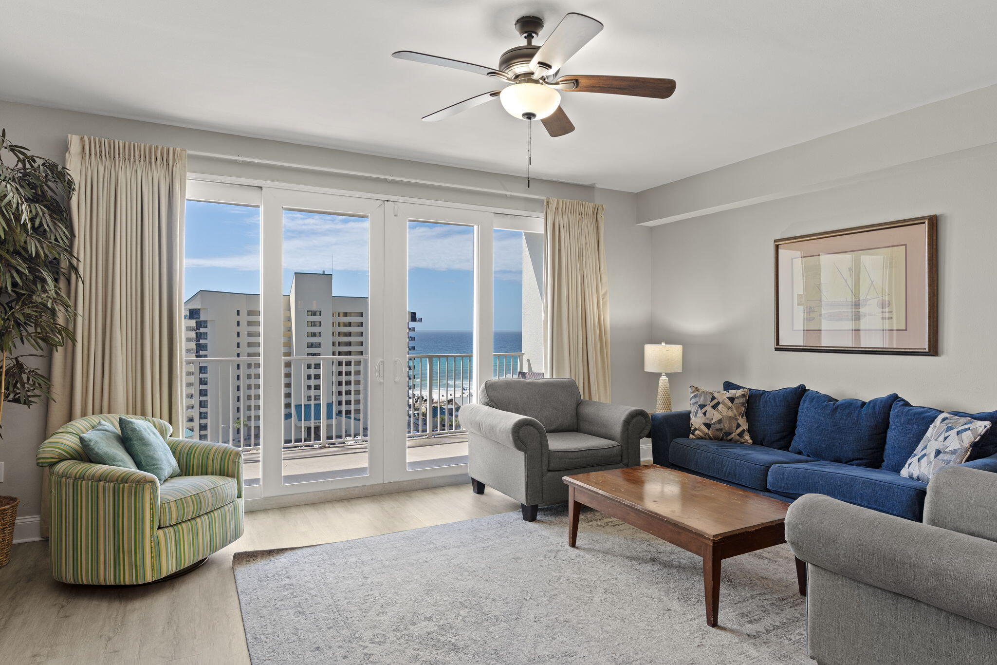 Welcome to Laketown Wharf Resort in the heart of all the fun and excitement of Panama City Beach! This well-appointed 1-bedroom, 2-bath condo with a bunk room offers comfortable accommodations for 6+ guests and is perfect as a vacation getaway or investment property. The interior features granite countertops, durable flooring throughout with no carpet, and an open layout designed for easy coastal living. Enjoy your morning coffee or evening sunsets from the private balcony overlooking the resort surroundings.
Laketown Wharf is located just steps from the world-famous white-sand beaches and within walking distance to shopping, dining, and entertainment. Resort-style amenities include five unique pools, a Kids Funscape playground, Splash Bar & Grill, a Gulf-view fitness center--> covered garage parking, and convenient beach access. Residents and guests also enjoy the lively 52,000-square-foot lakefront boardwalk with Market Shops and the spectacular nightly fountain and light show. Laketown Wharf offers a variety of scenic views including the Gulf of Mexico, lake, and golf course, making this a truly unique coastal destination.