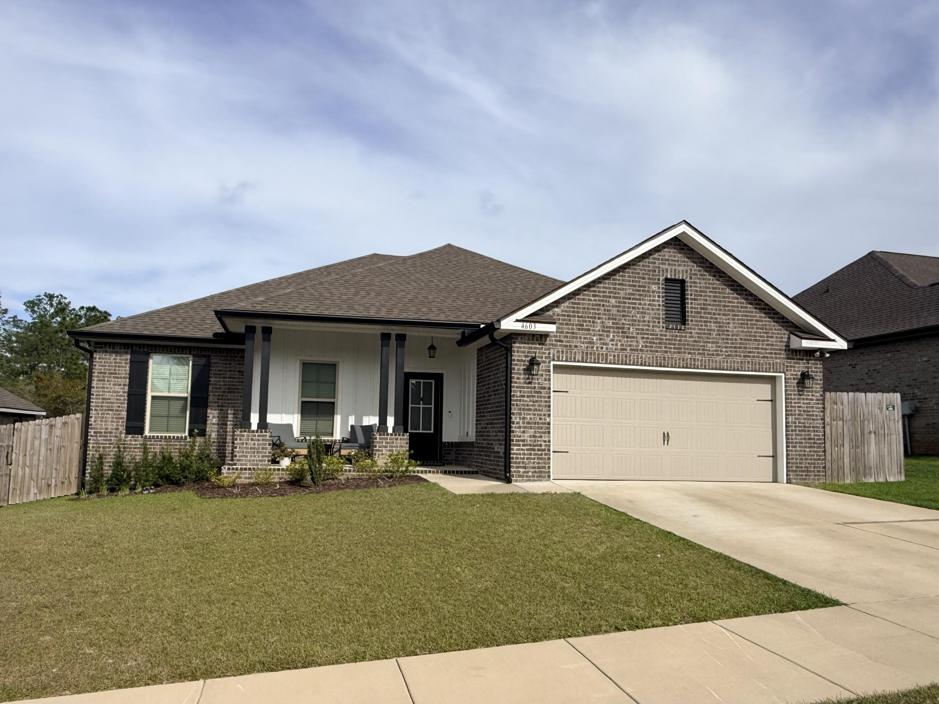 SELLER PAYS CLOSING COSTS. Like-new DSLD home in Patriot Ridge featuring 4 bedrooms, 2 bathrooms, and an open split floor plan in South Crestview. Ideally located near Live Oak Church Rd to avoid Crestview traffic, with easy access to Eglin AFB, Duke Field, and 7th SFG, and backing up to a wooded lot for added privacy.
Interior features include LVP flooring throughout, 11-foot ceilings, crown molding, quartz countertops, undermount sinks, and upgraded cabinetry. The kitchen is equipped with Frigidaire stainless steel appliances & a Whirlpool refrigerator, a large island, walk-in pantry, and recessed lighting.
The primary suite includes a double vanity, garden tub, separate shower, and walk-in closet. Additional highlights include ceiling fans, framed mirrors, & quality finishes throughout. Exterior features include a covered front porch and rear patio, privacy fence, landscaping, flood lights, and architectural shingles. Energy-efficient upgrades include Low-E windows and an electric water heater.
Home includes added upgrades, window blinds, gutters and a transferable termite bond. Move-in ready in a desirable South Crestview neighborhood. Seller willing to pay buyers closing cost with offer at asking price.
