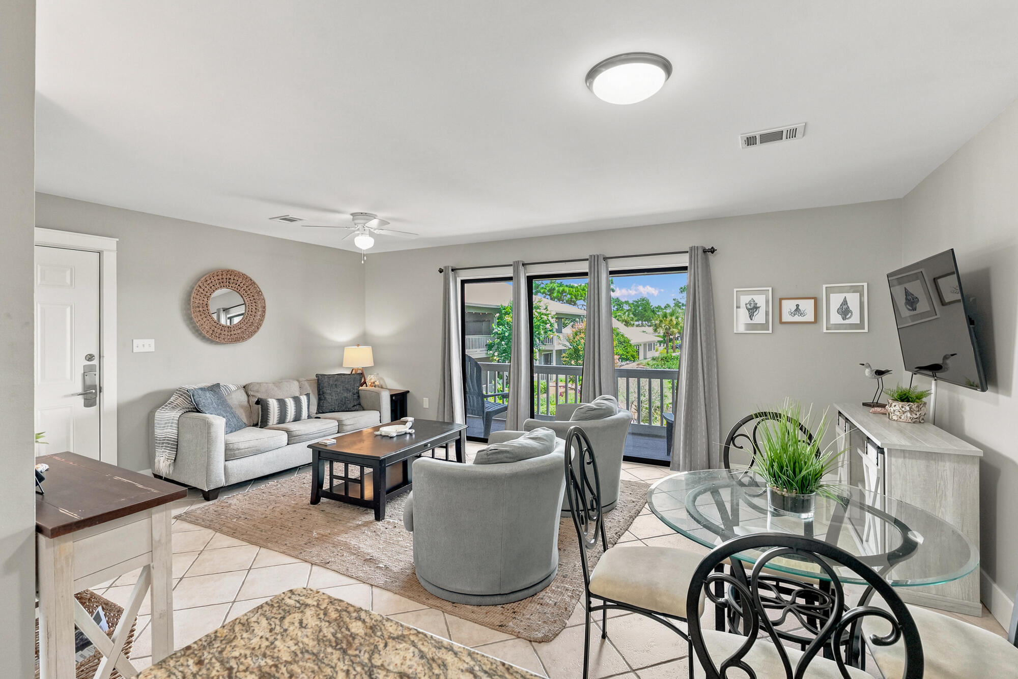 Welcome to this charming condo in the heart of Seagrove Beach, ideally located just across the street from the sugar-white sand and emerald waters that make Scenic Highway 30A so beloved. Whether you're planning a relaxing beach getaway with family or friends, this fully furnished, move-in-ready retreat offers everything you need.

The thoughtfully designed floor plan features one comfortable bedroom plus two built-in bunk beds, providing plenty of space for guests. The spacious living area is filled with natural light and opens through sliding glass doors to a private, covered balcony. Overlooking the pool, tennis courts, picnic area, and beautifully landscaped courtyards, it's the perfect spot to enjoy your morning coffee or unwind after a day at the beach.

The well-appointed kitchen features stainless steel appliances, ample cabinet space, and a convenient breakfast bar for additional seating and casual dining.

Beach access is just a short walk across the street, making it easy to spend your days soaking up the sun and surf. Community amenities include two swimming pools and tennis courts, offering even more ways to relax and enjoy the coastal lifestyle.