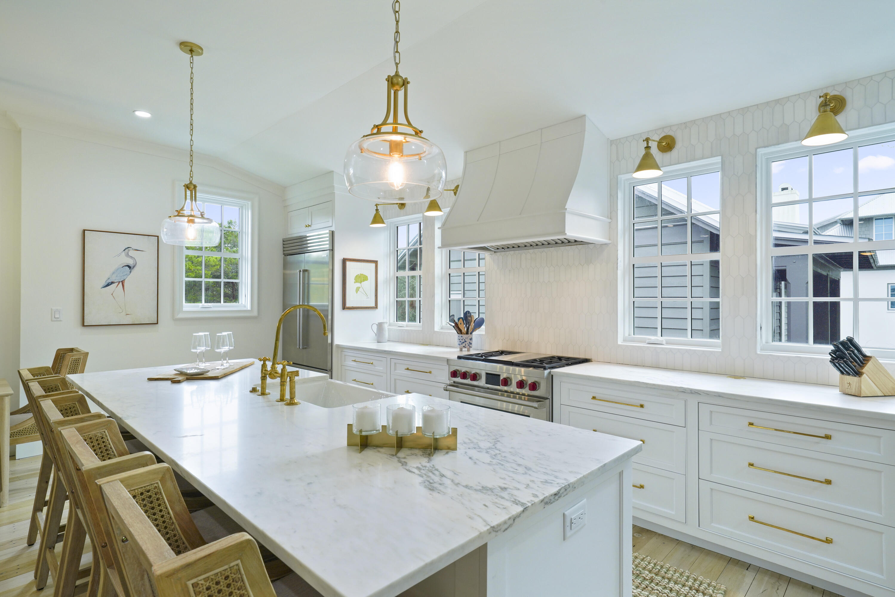 Designed by Robert Orr, this home is perfectly positioned on a tranquil pocket park on the Gulf side of Rosemary Beach. 
Fully remodeled in 2025 to include beautiful updates throughout: light wood floors, Chef's kitchen with Wolf range, all new appliances,  Rinnai hot water heaters, and new windows. 
The main house boasts two primary suites, along with two additional guest bedrooms and a bunk room. 
A bright, open concept Chef's kitchen/living on the second floor offer a wonderful space for entertaining. 
The addition of the carriage house in 2025 offers a generous living area, separate bedroom and sleeping loft with bunks.
Both the main and carriage house  have been newly furnished in the fall 2025. 
The new pool and summer kitchen are tucked in the courtyard for your enjoyment We invite you to see 25 St. George's Lane for yourself.