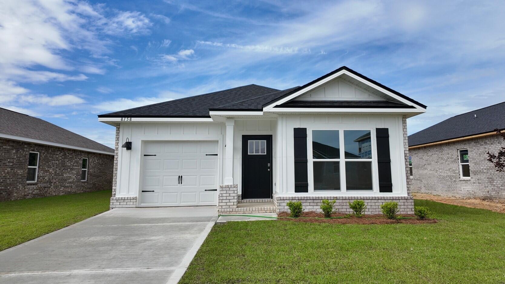 Welcome to Blackwater Reserve! A brand-new community featuring a beautiful community pool, Lazy River and Pickle Ball. The charming Delilah floorplan is a contemporary 1 story cottage style homes with 1 car garage. Popular 3 bedrooms, 2 baths and a highly desirable, relaxed open floorplan. The 'Smart Home Connect' System offers various convenient Smart Home devices you will love. The well-designed open kitchen includes stainless steel appliances, a smooth-top range, built-in microwave, gorgeous quartz countertops, quiet dishwasher, pantry, island bar, eye-catching wood-look flooring, and plush carpet in the bedrooms. No wasted space in this highly desirable floorplan. Fabric Hurricane door and window protection is also included. ALL LISTING pictures, colors, features, and size may vary. Square footages are approximate.